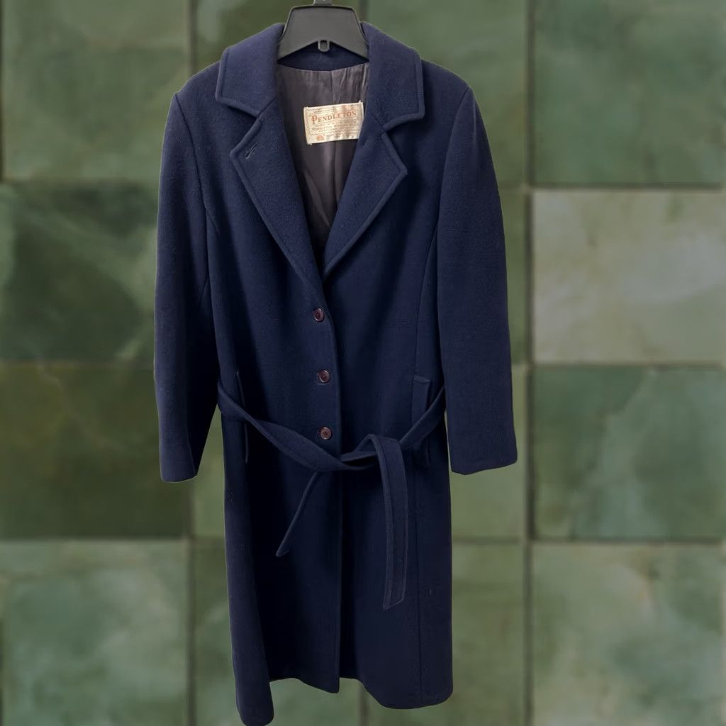 Pendleton VTG Pendleton Coat Long Trench Navy Wool Belted 100% Wool Made in USA Womens 12 Size XL / US 12-14 / IT 48-50 - 1 Thumbnail