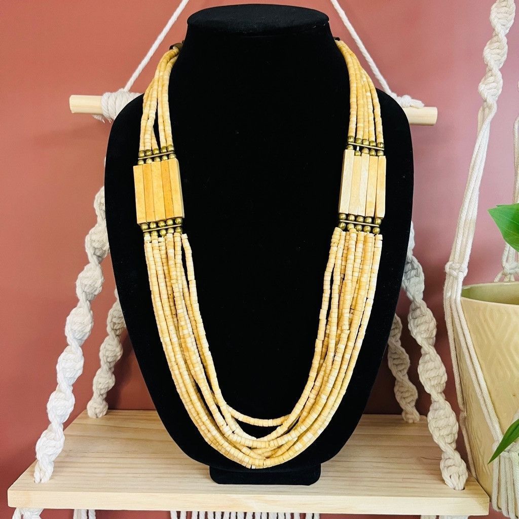 Vintage Vintage 1970s Carved Bone Beaded Necklace Neutral Hippie Size ONE SIZE - 1 Thumbnail