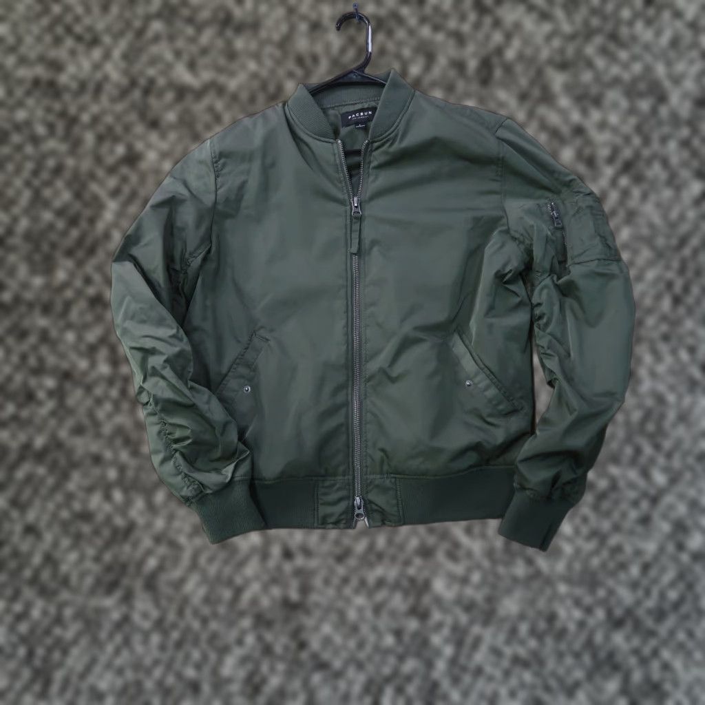 Pacsun PacSun Bomber Jacket Men L Green Full Zip Streetwear Long Sleeve Size US L / EU 52-54 / 3 - 1 Thumbnail
