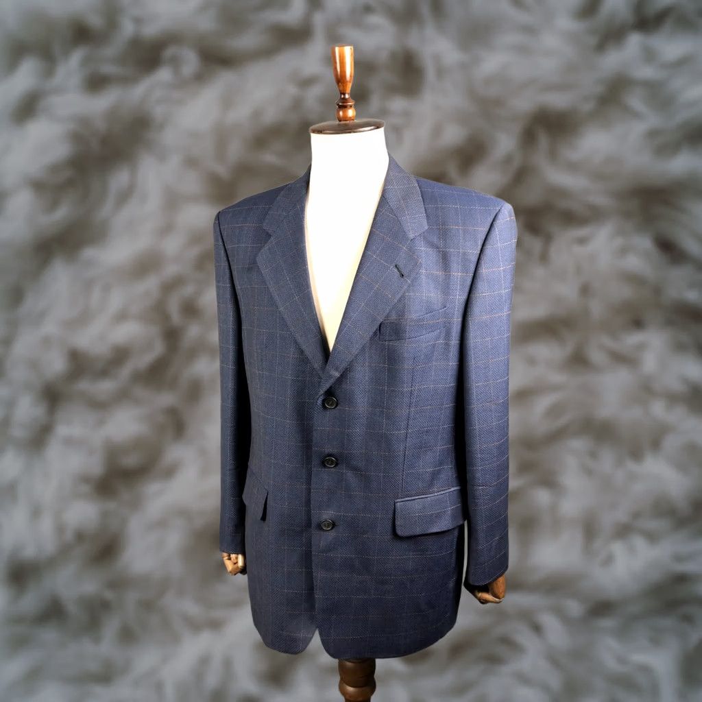 Ermenegildo Zegna Ermenegildo Zegna Blazer Wool Blue Men Size 52 Check Blazer Mens Regular 52 Blue Wool Check Button 3 Button Cuffs Lined Pockets Vintage: No Size 52R - 1 Thumbnail