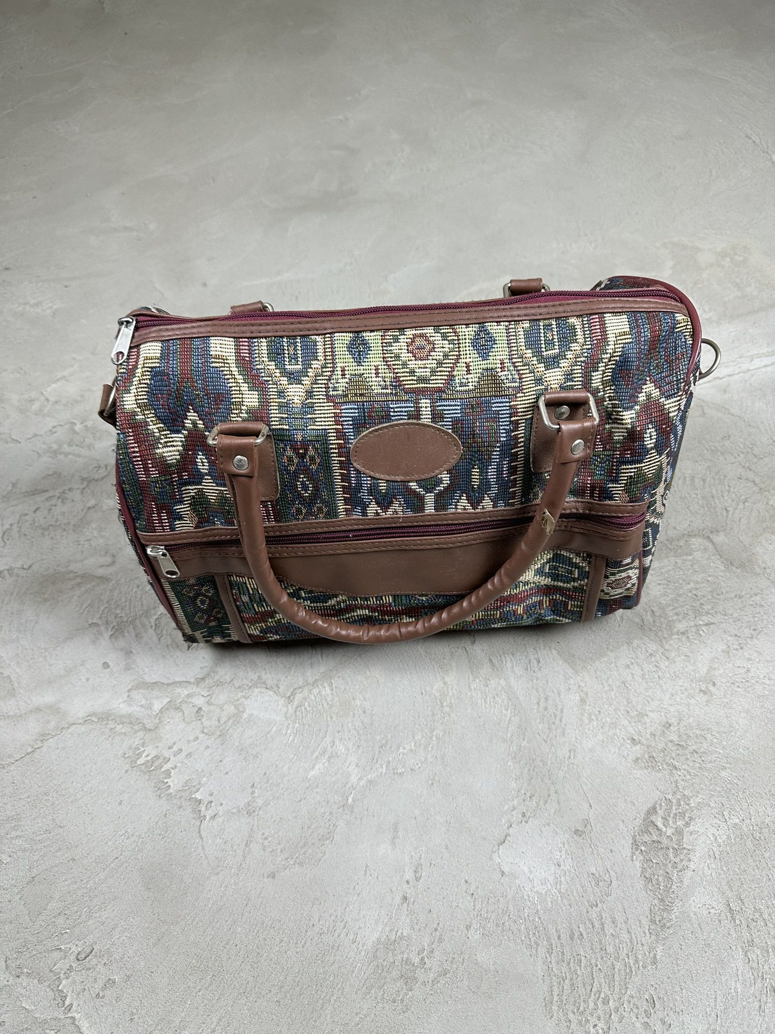 Vintage 80s Vintage Patterned Duffle Leather Bag Size ONE SIZE - 1 Thumbnail