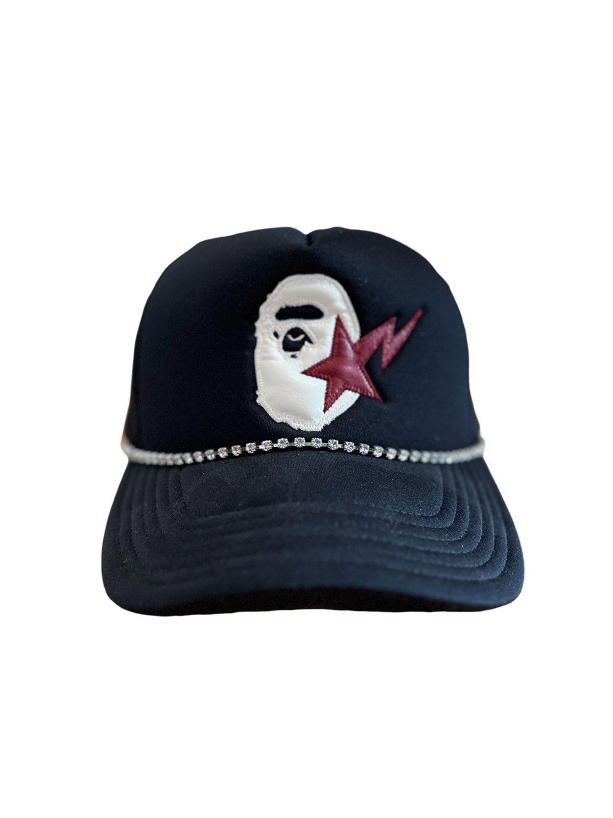 image of Bape Sta Ape Face Crystal Stone Mesh Cap in Black, Men's