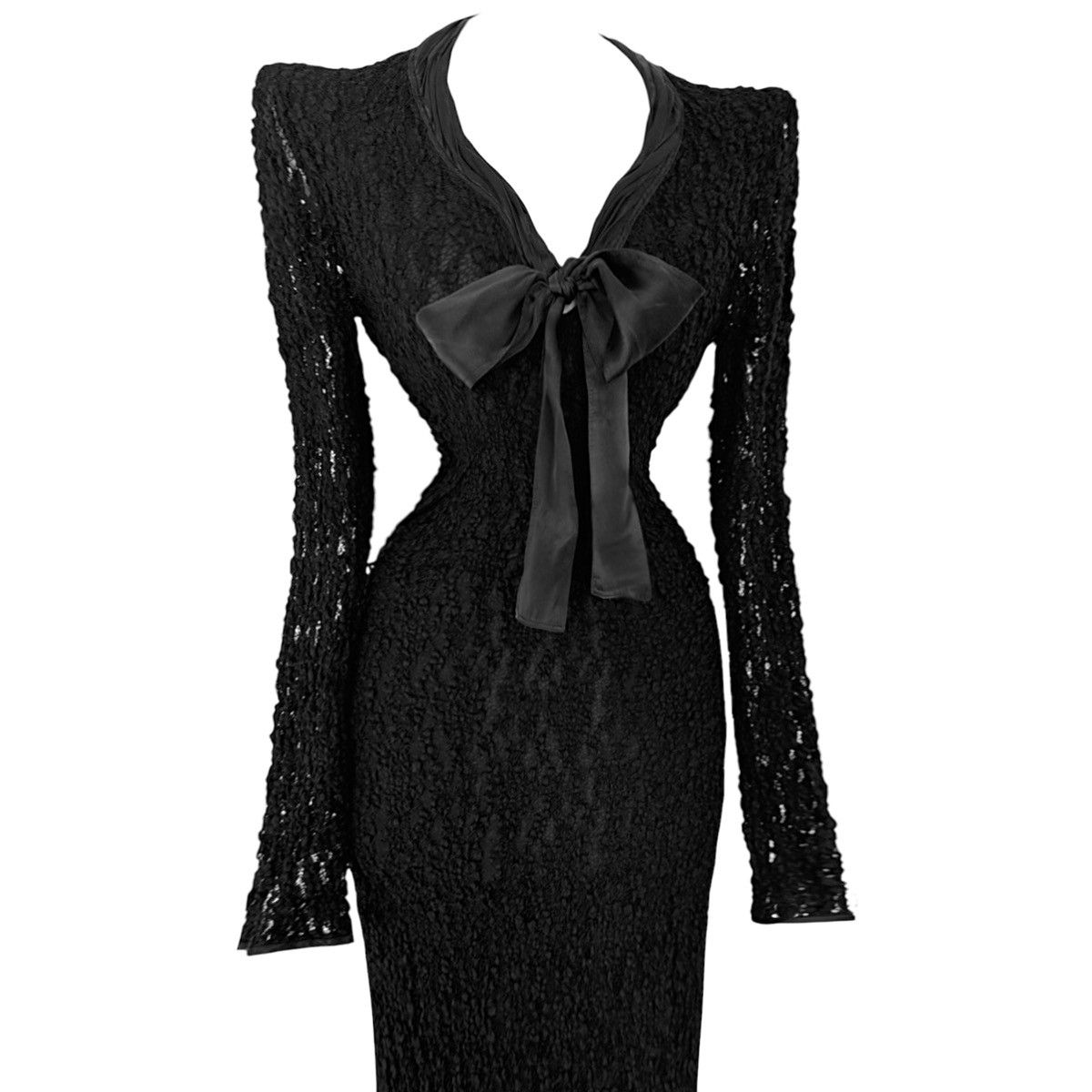 Dolce & Gabbana D&G Dolce & Gabbana black textured lace dress with satin bow Size S / US 4 / IT 40 - 2 Thumbnail