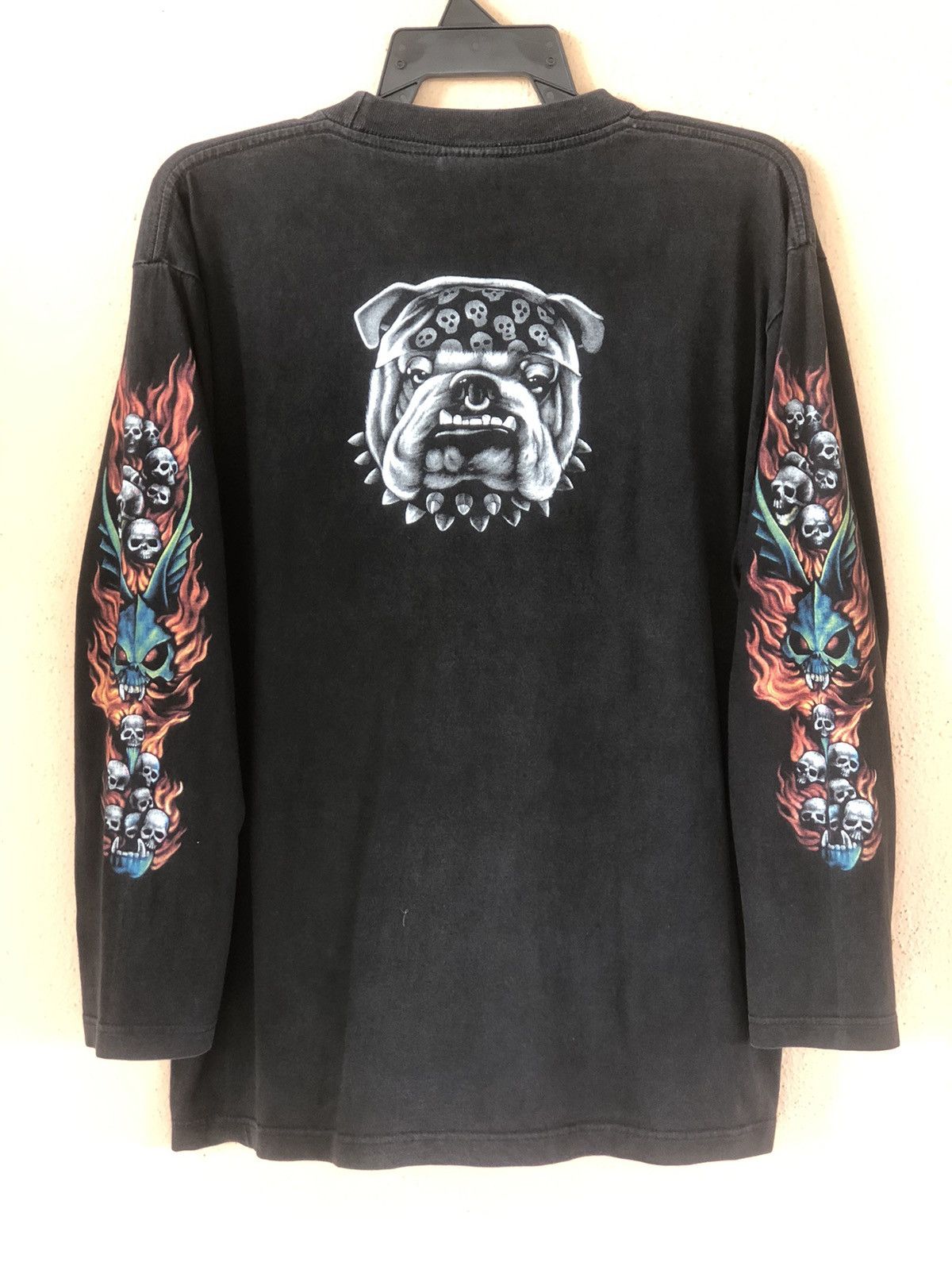 Vintage Vintage 90s Bulldog Biker Flaming Skull Shirt Size US L / EU 52-54 / 3 - 12 Thumbnail