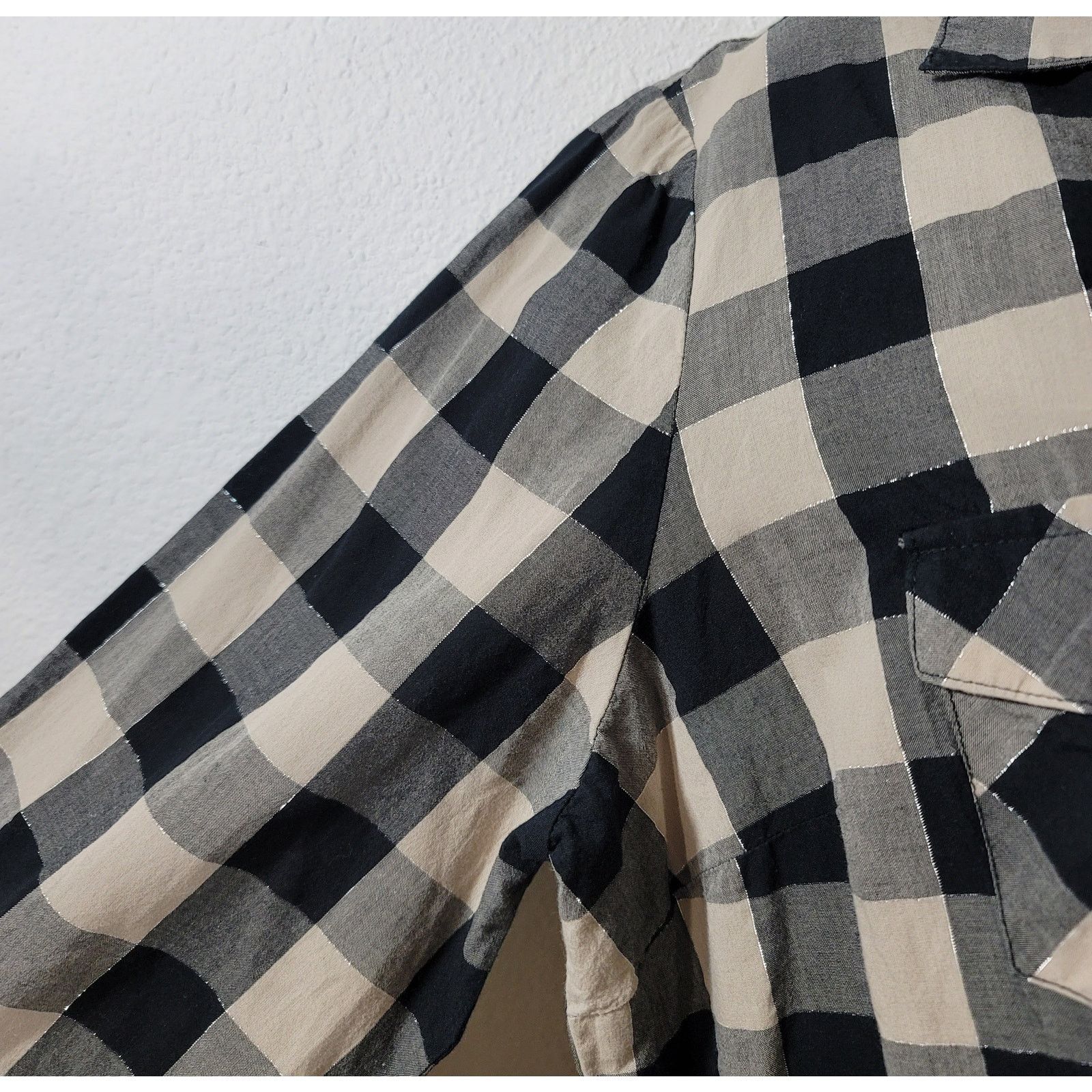 Other Cato Black Tan Silver Metallic Check Button Top XL Size XL / US 12-14 / IT 48-50 - 6 Thumbnail