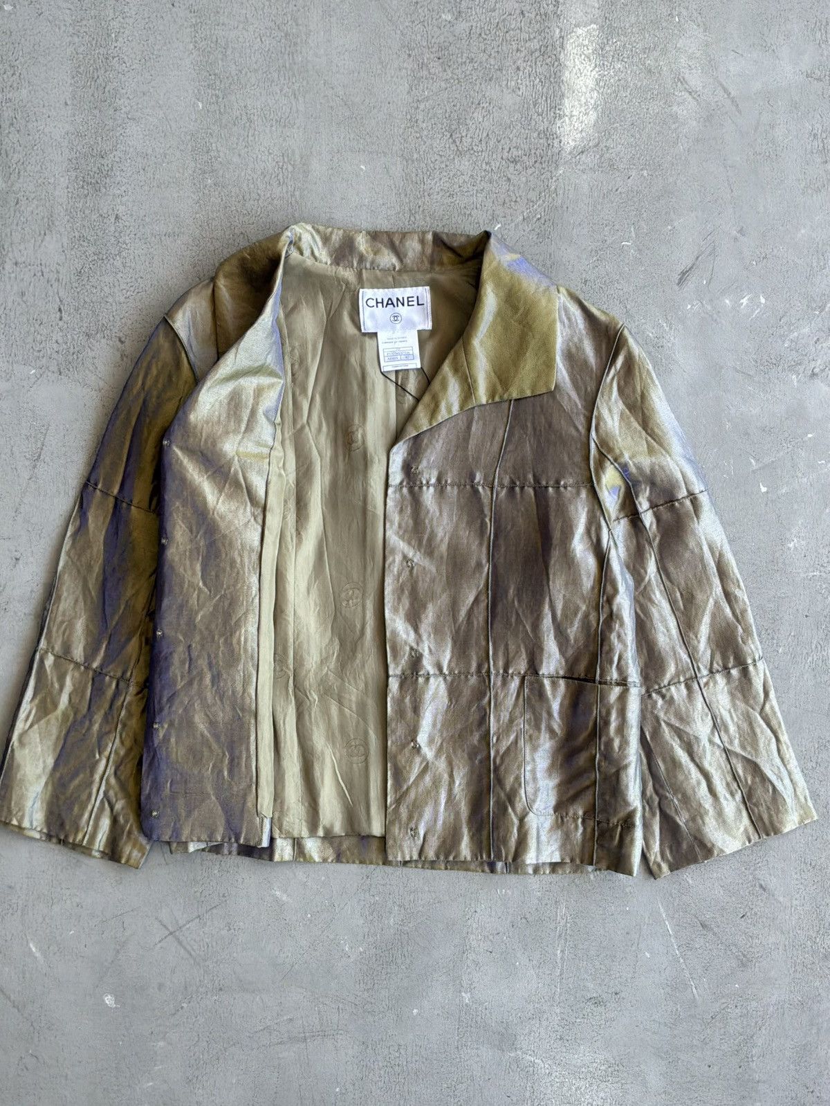 Chanel 1999 Chanel - Metallic Gold Silk Nylon Blazer Size M / US 6-8 / IT 42-44 - 3 Thumbnail