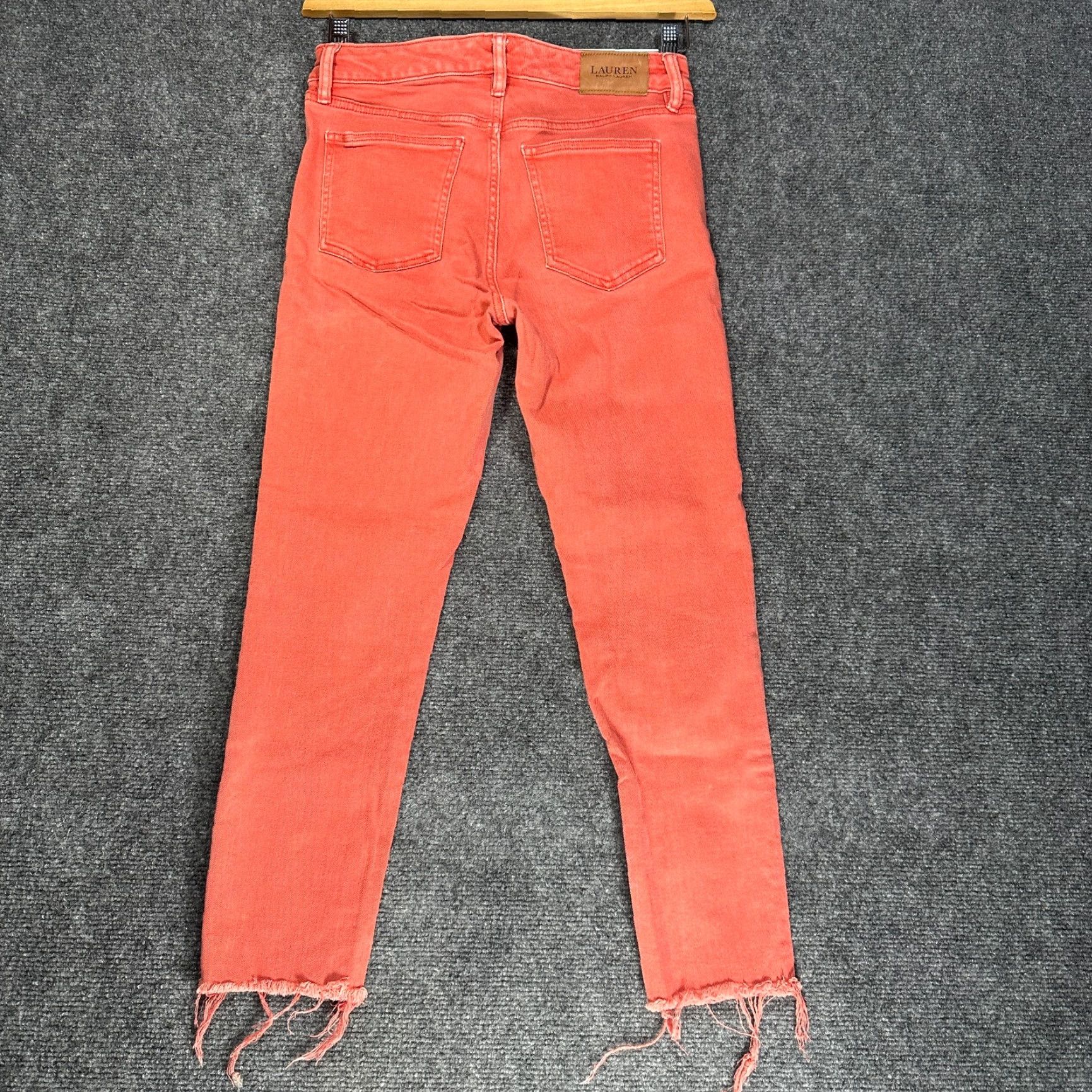Ralph Lauren Lauren Ralph Lauren Jeans Womens 2 Skinny Orange Cotton Stretch Fray Hems Denim 5-Pocket Zipper Mid Rise Regular Inseam 24 in Womens Jeans Size 26" / US 2 / IT 38 - 7 Thumbnail