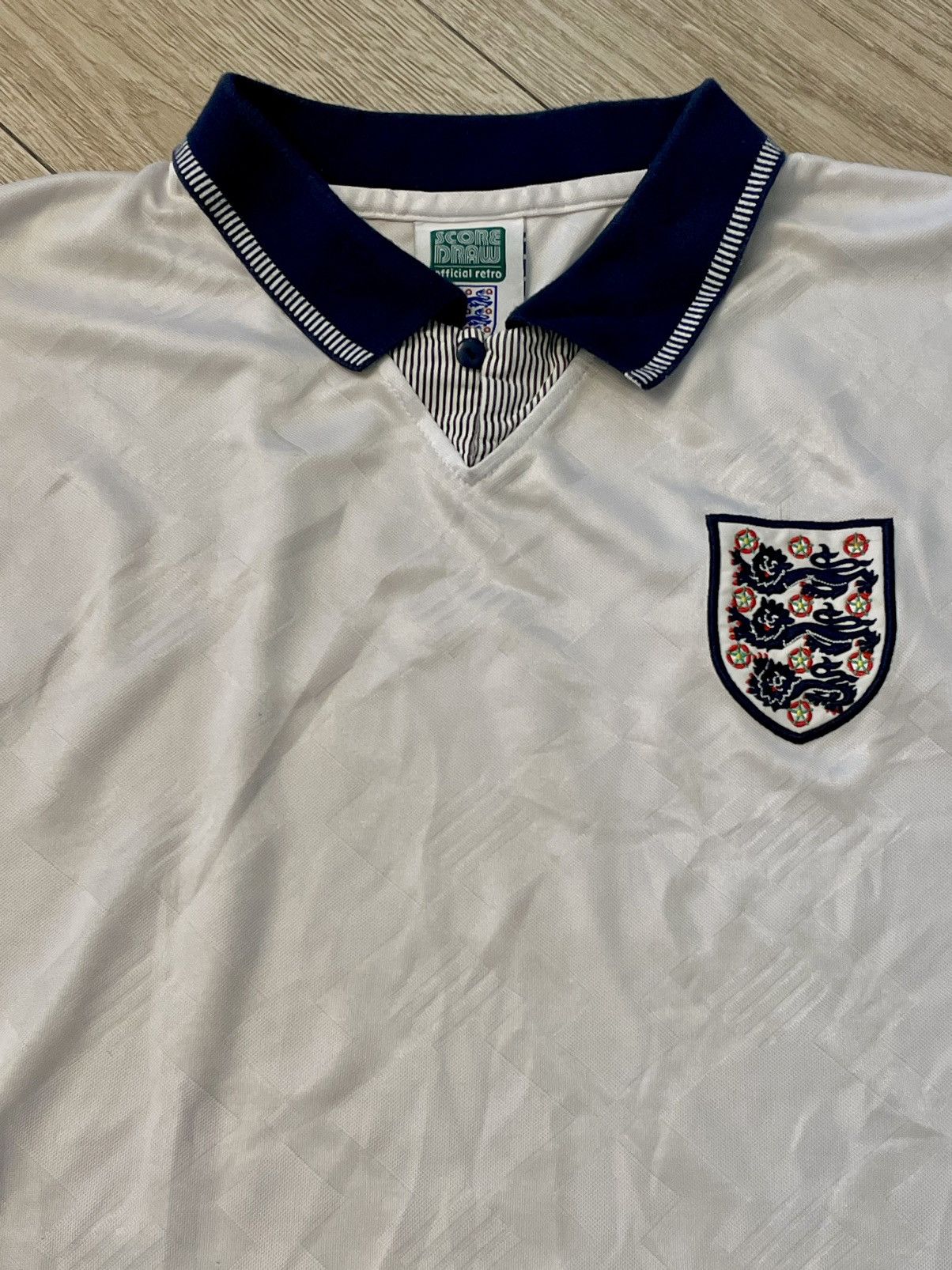Vintage Score Draw England 1990 Away Jersey White football Shirt Size US L / EU 52-54 / 3 - 4 Thumbnail