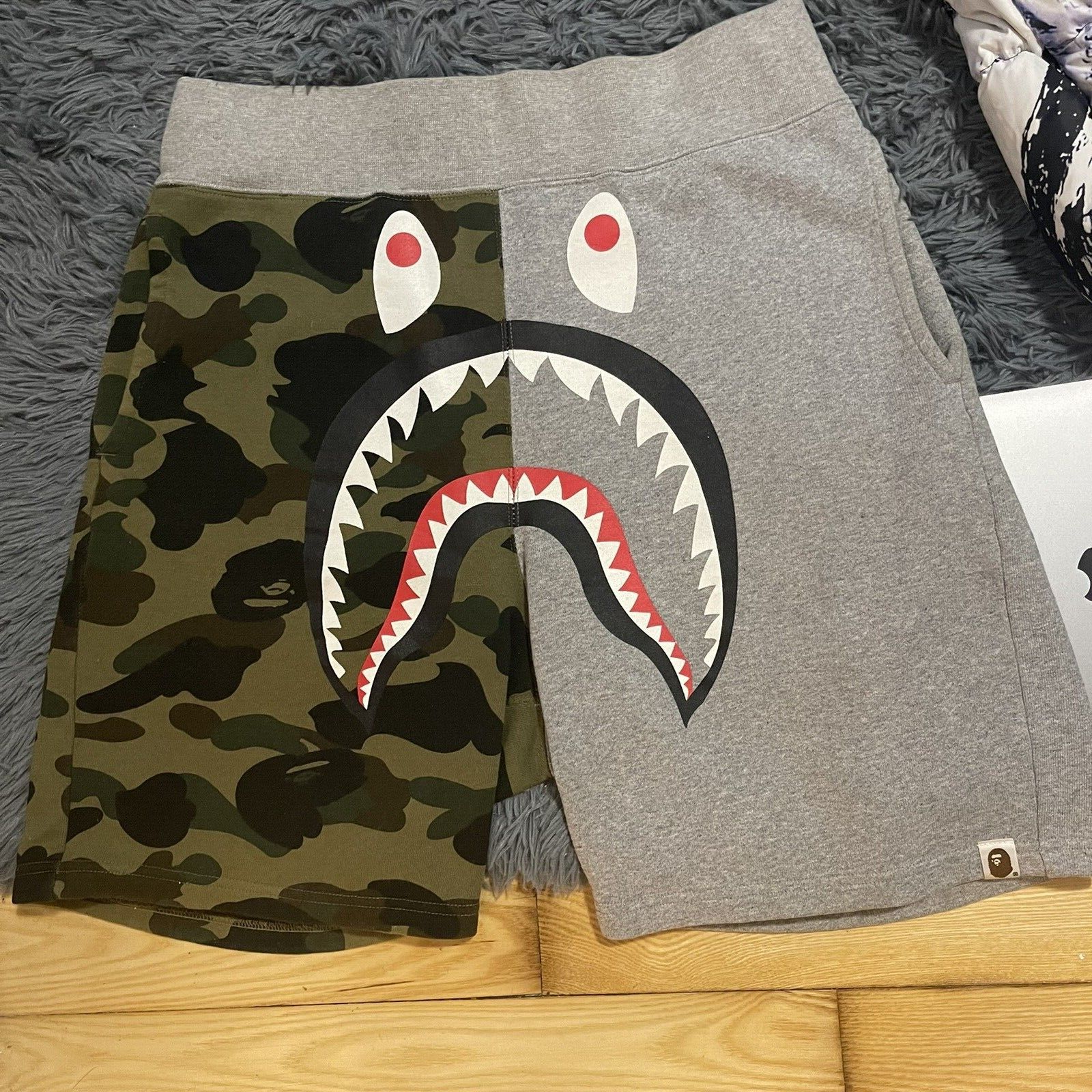 image of Bape 1St Camo Shark Sweat Shorts in Grey, Men's (Size 30)