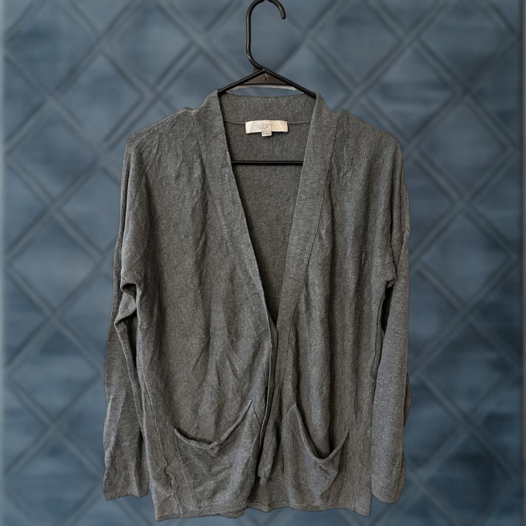Loft VINTAGE LOFT Women’s Cardigan Sweater Small Gray Long Sleeve Casual Travel Workwear Lightweight breathable open front fall spring summer winter Size S / US 4 / IT 40 - 1 Thumbnail