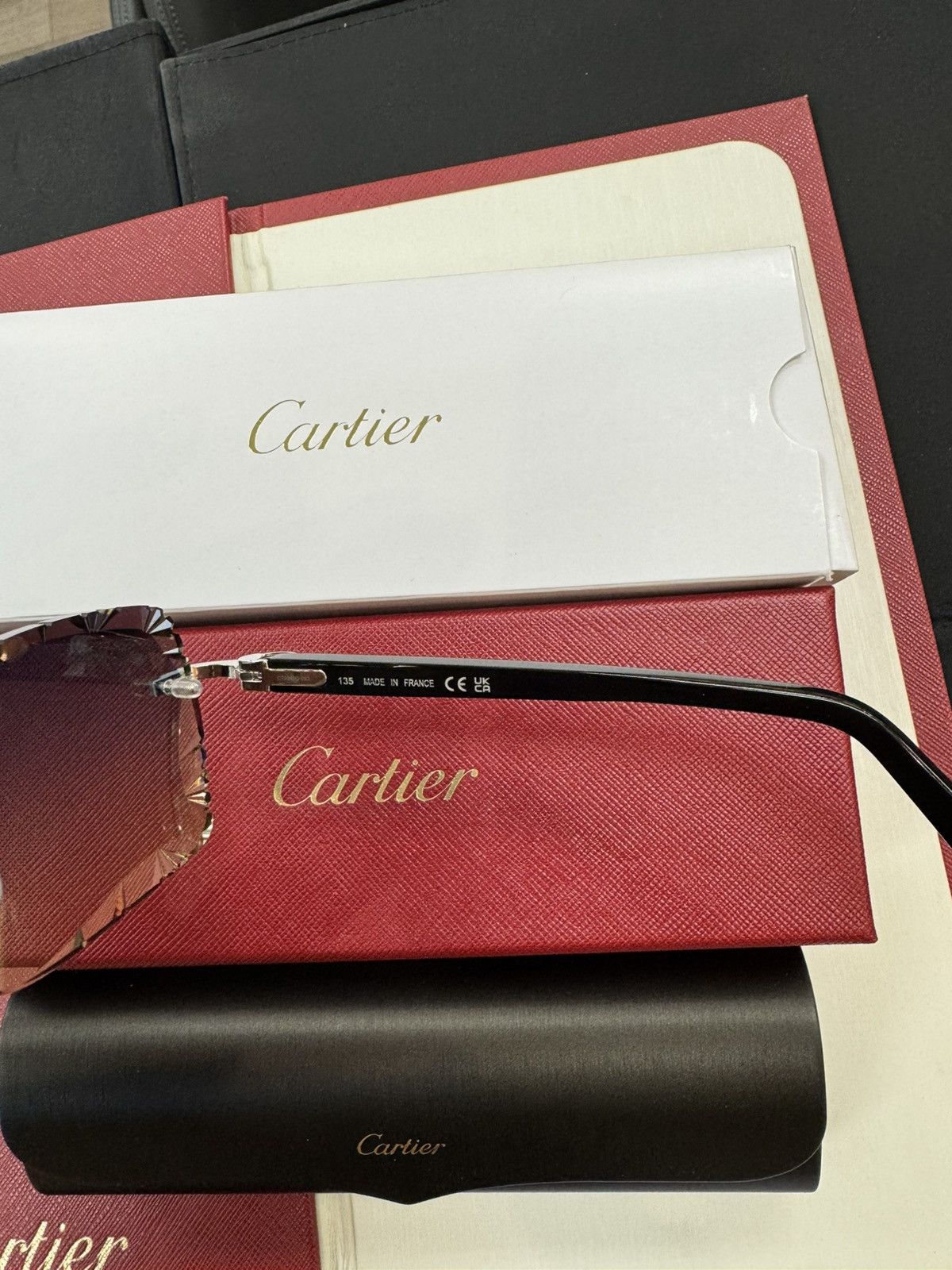 Cartier Cartier Black Acetate Platinum Custom Diamond Cut Lenses Size ONE SIZE - 3 Thumbnail