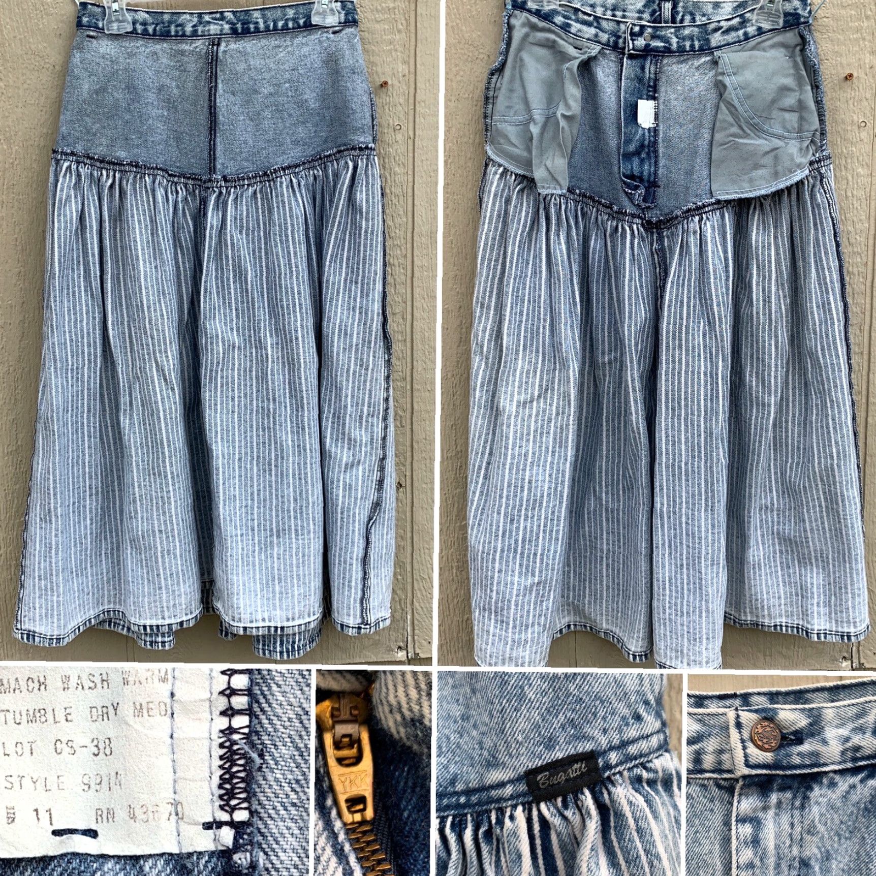 Bugatti VINTAGE Bugatti High Waist Denim Skirt Acid Wash Striped 1980s 28” Waist Blues New Wave Denim Skirt Women? Size 28" / US 6 / IT 42 - 7 Thumbnail