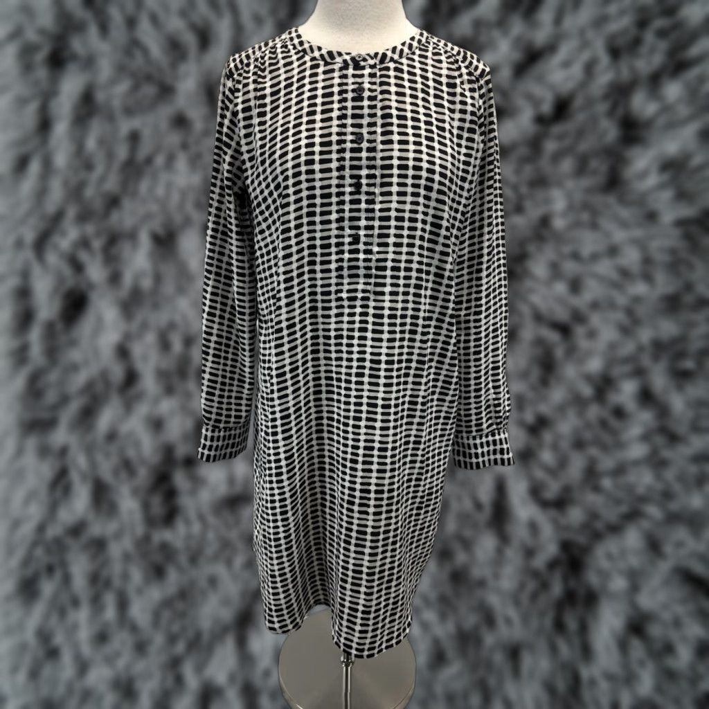 Loft VINTAGE not specified; use: LOFT Shift Dress Women S Black Check Knee Length Long Sleeve Size S / US 4 / IT 40 - 1 Thumbnail