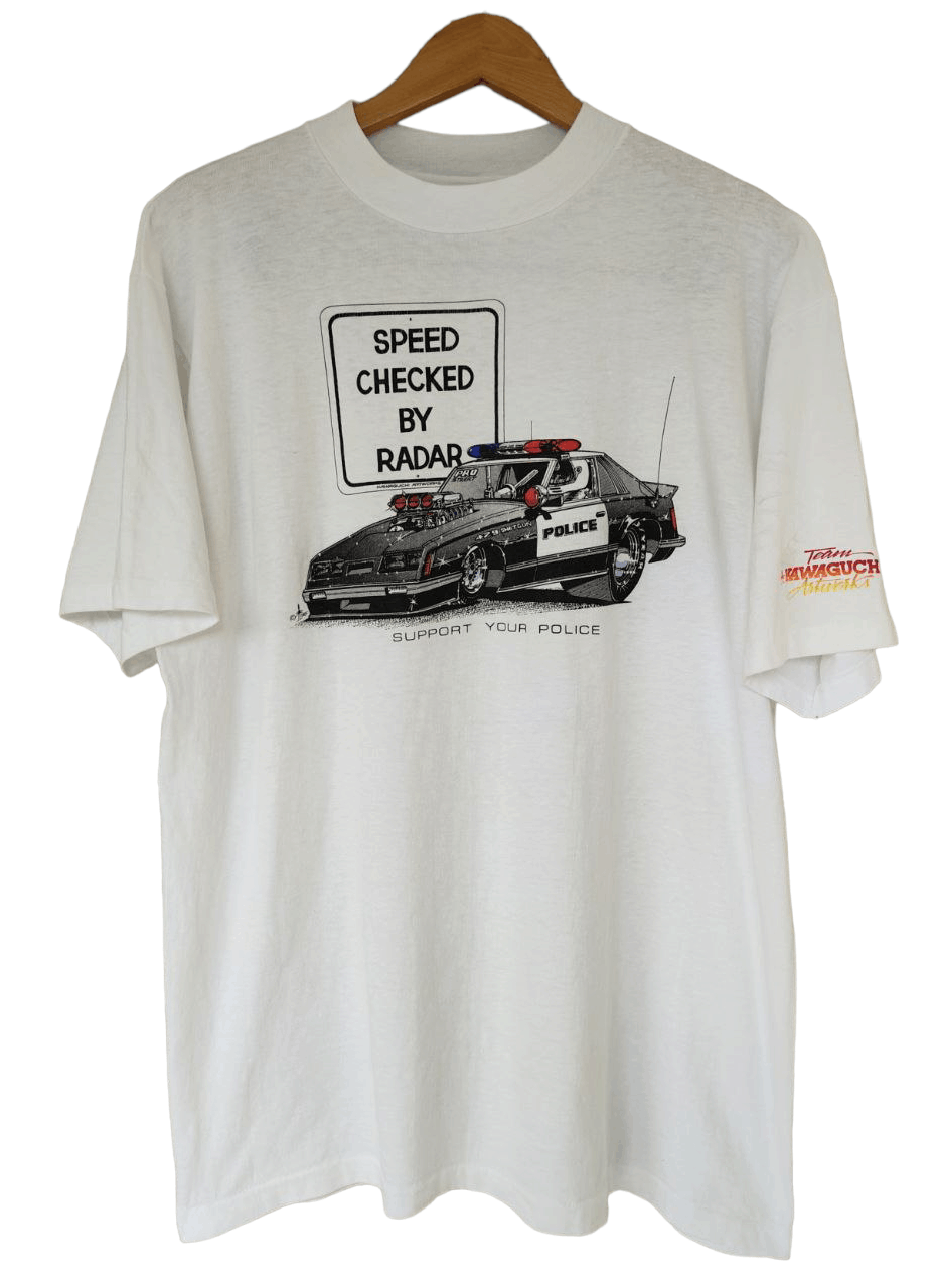 image of Humor x Racing 1985 VTG Kawaguchi Artwork Support Police in Offwhite, Men's (Size Large)