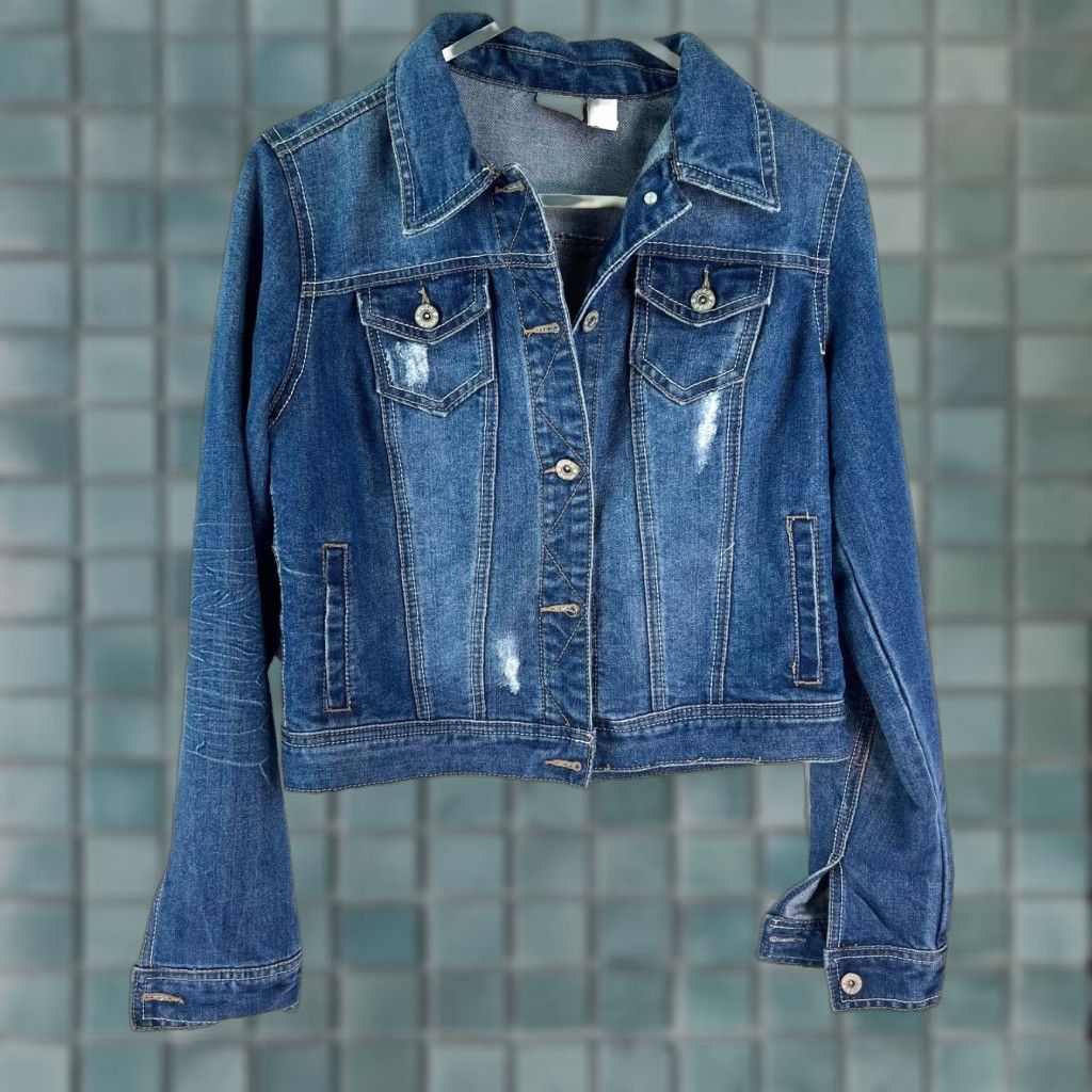 Denime Mudd Denim Jacket Distressed Blue - Jacket - Teens Large - Blue - Regular Fit - Casual Everyday - Girls Size 36" / US 14 / IT 50 - 1 Thumbnail