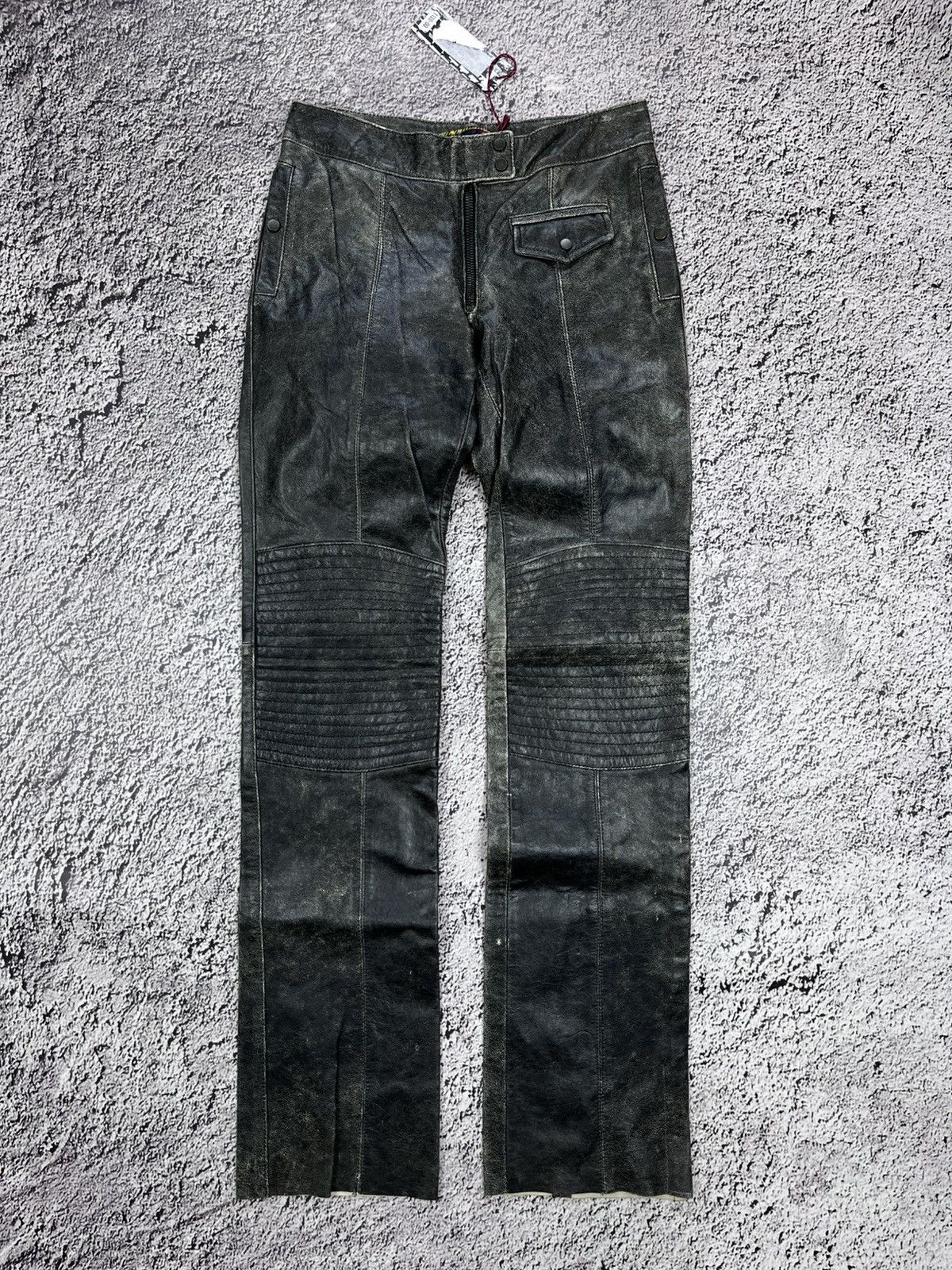 Japanese Brand Vintage NWT double knee biker distressed leather pants Size 28" / US 6 / IT 42 - 1 Thumbnail