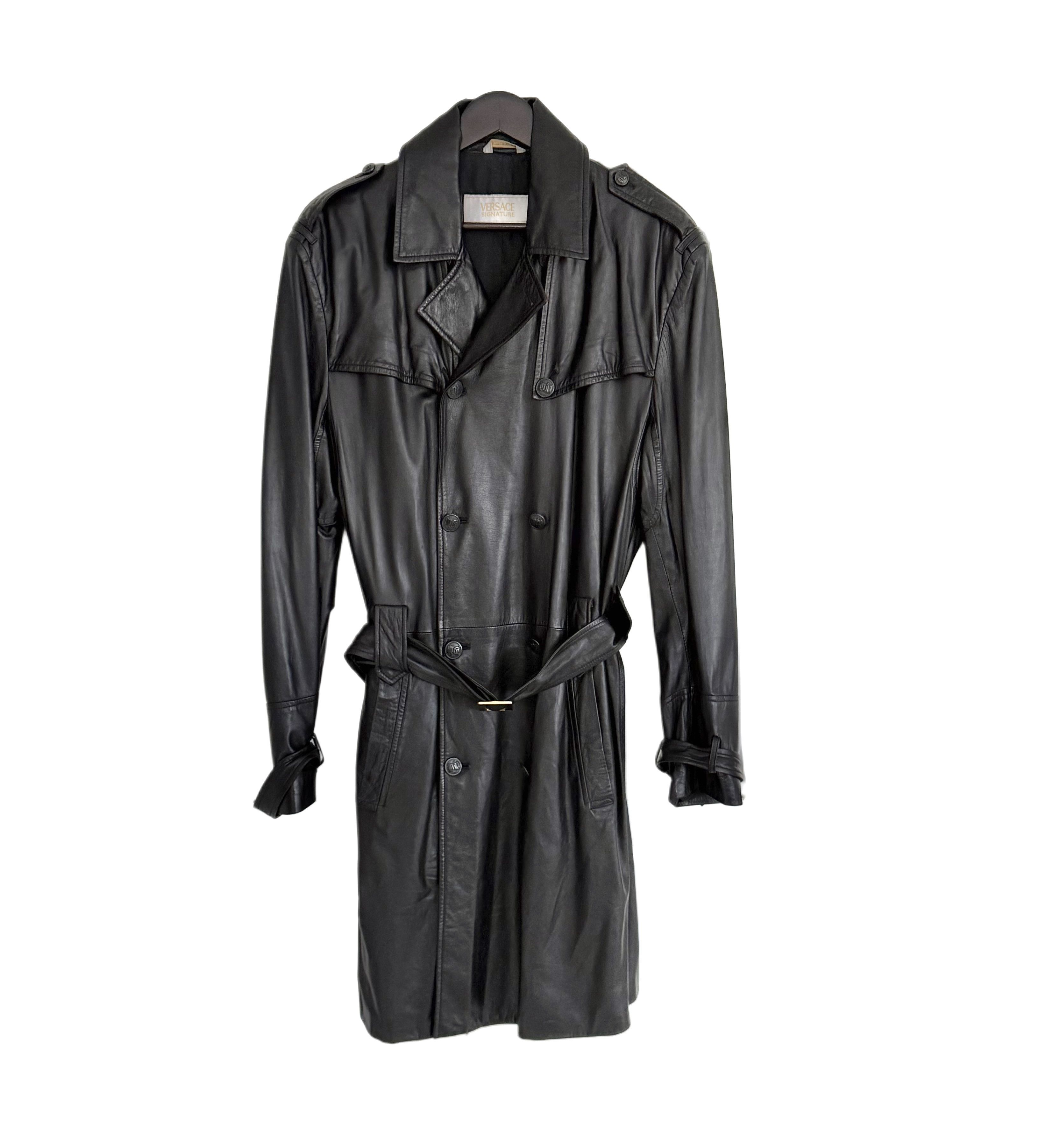 Versace Versace Signature Black Leather Trench Coat Size US L / EU 52-54 / 3 - 2 Thumbnail