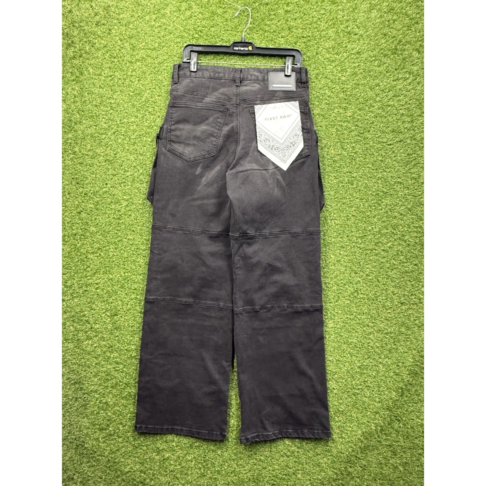 Vintage First Row Pants Mens 30 Black Denim Cargo Wide Leg Baggy Y2K 90s Pockets Size US 30 / EU 46 - 2 Thumbnail