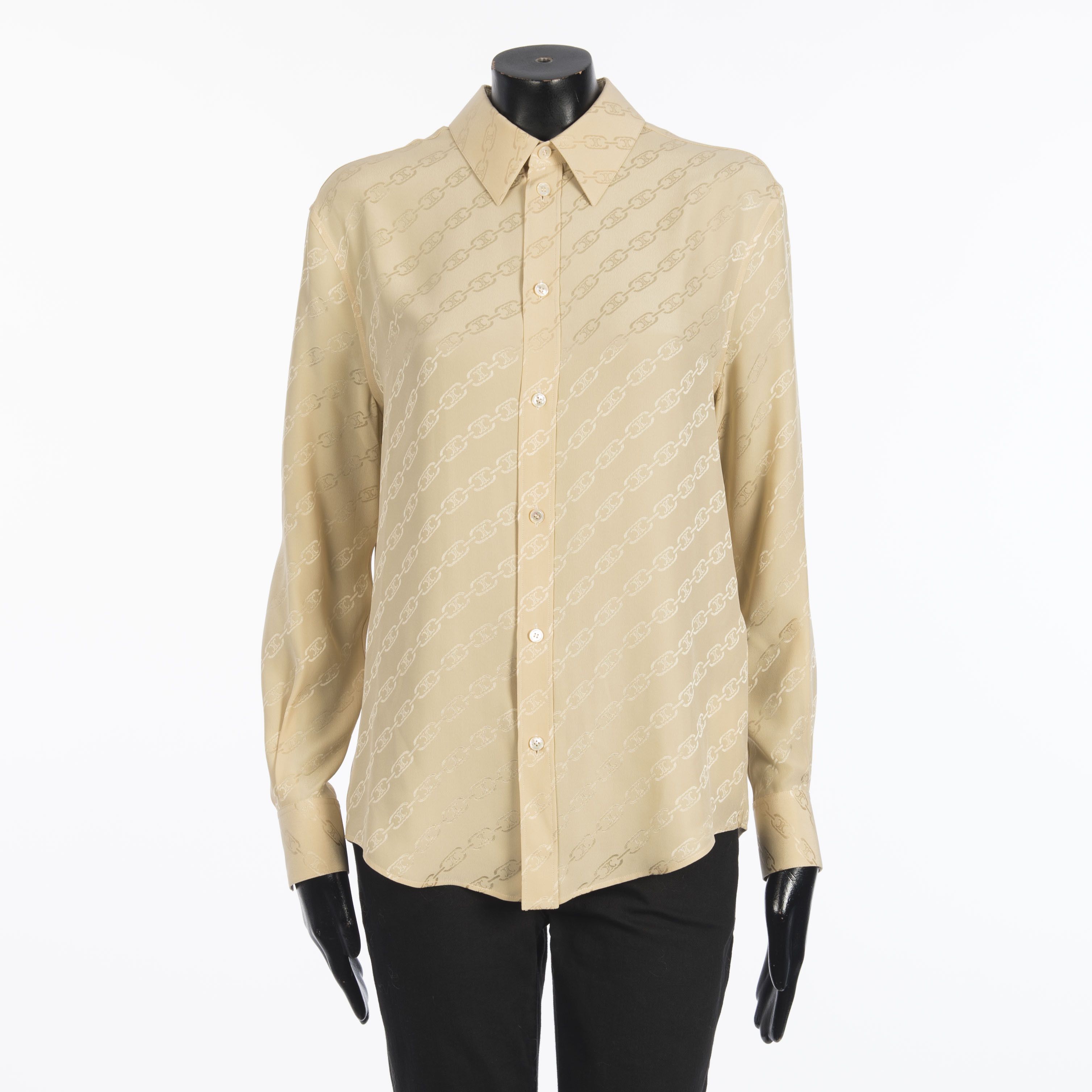 Celine Blouse In Beige Silk " Triomphe Chain" Jacquard Size M / US 6-8 / IT 42-44 - 1 Thumbnail