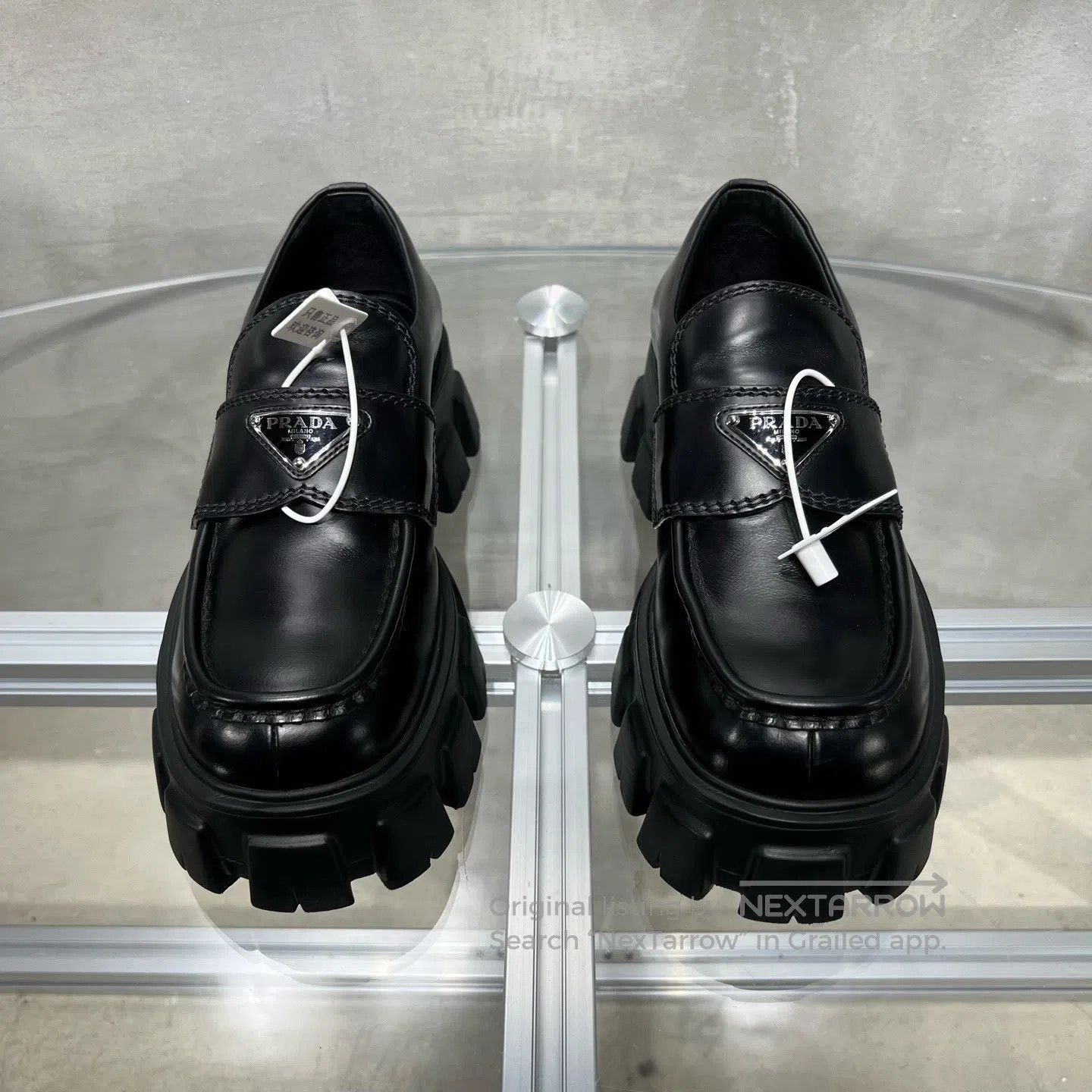 Prada Prada Monolith triangular logo black thick-soled loafers Size US 9 / IT 39 - 2 Thumbnail