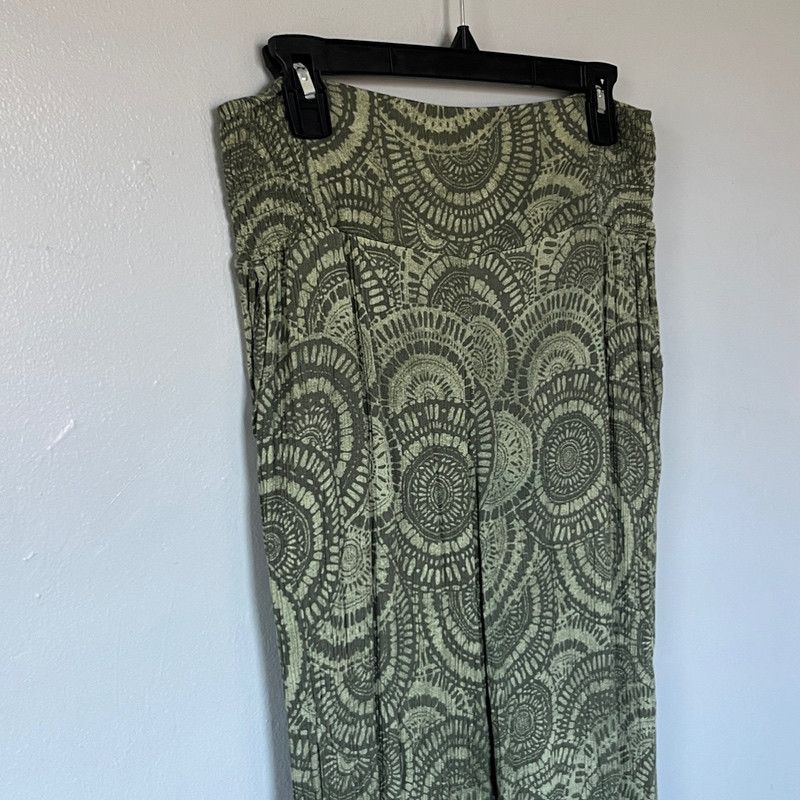 Designer Three dots Wide-Leg Mandala Graphic Pants Green Medium Size 30" / US 8 / IT 44 - 2 Thumbnail