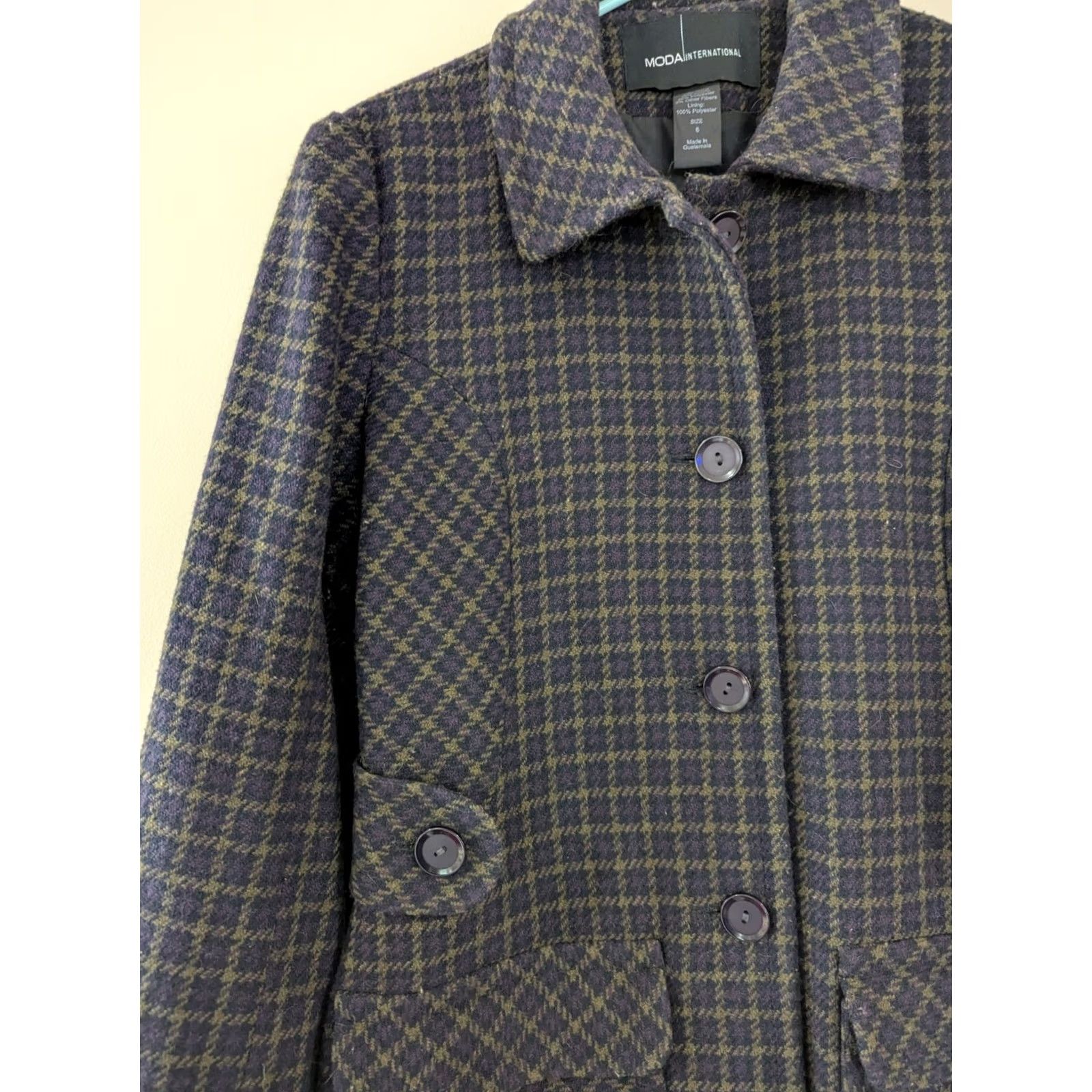 Vintage VINTAGE Moda International Pea Coat Wool Blend Jacket Plaid Women's Size 6 Black Wool Lining Pockets Collared Long Coat Button Regular Women Size M / US 6-8 / IT 42-44 - 6 Thumbnail