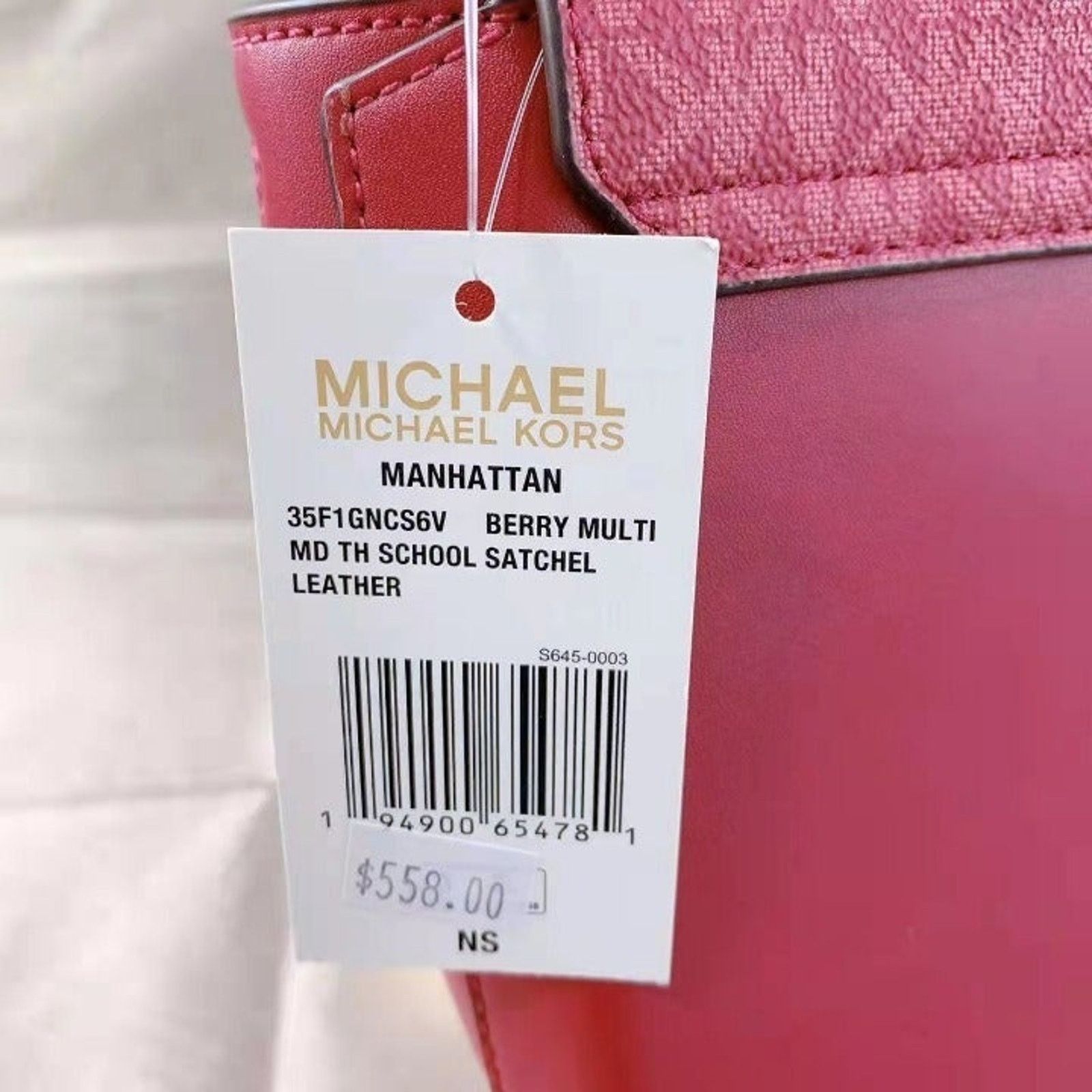 Michael Kors Michael Kors 35F1GNCS6V Manhattan Medium Logo Satchel Berry Size ONE SIZE - 7 Thumbnail
