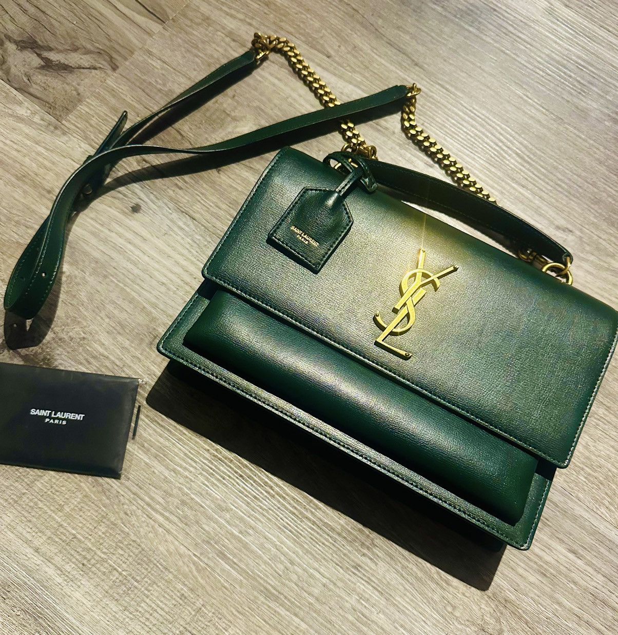 Yves Saint Laurent Sunset Bag Dark Green in Smooth Leather