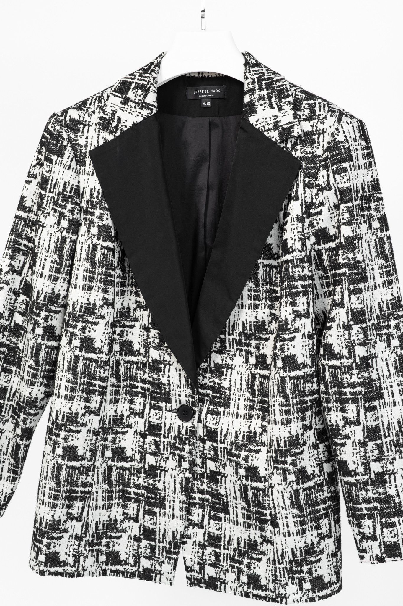 Other Joeffer Caoc White & Black Jacquard Contrast-Lapel Blazer Size XL / US 12-14 / IT 48-50 - 3 Thumbnail
