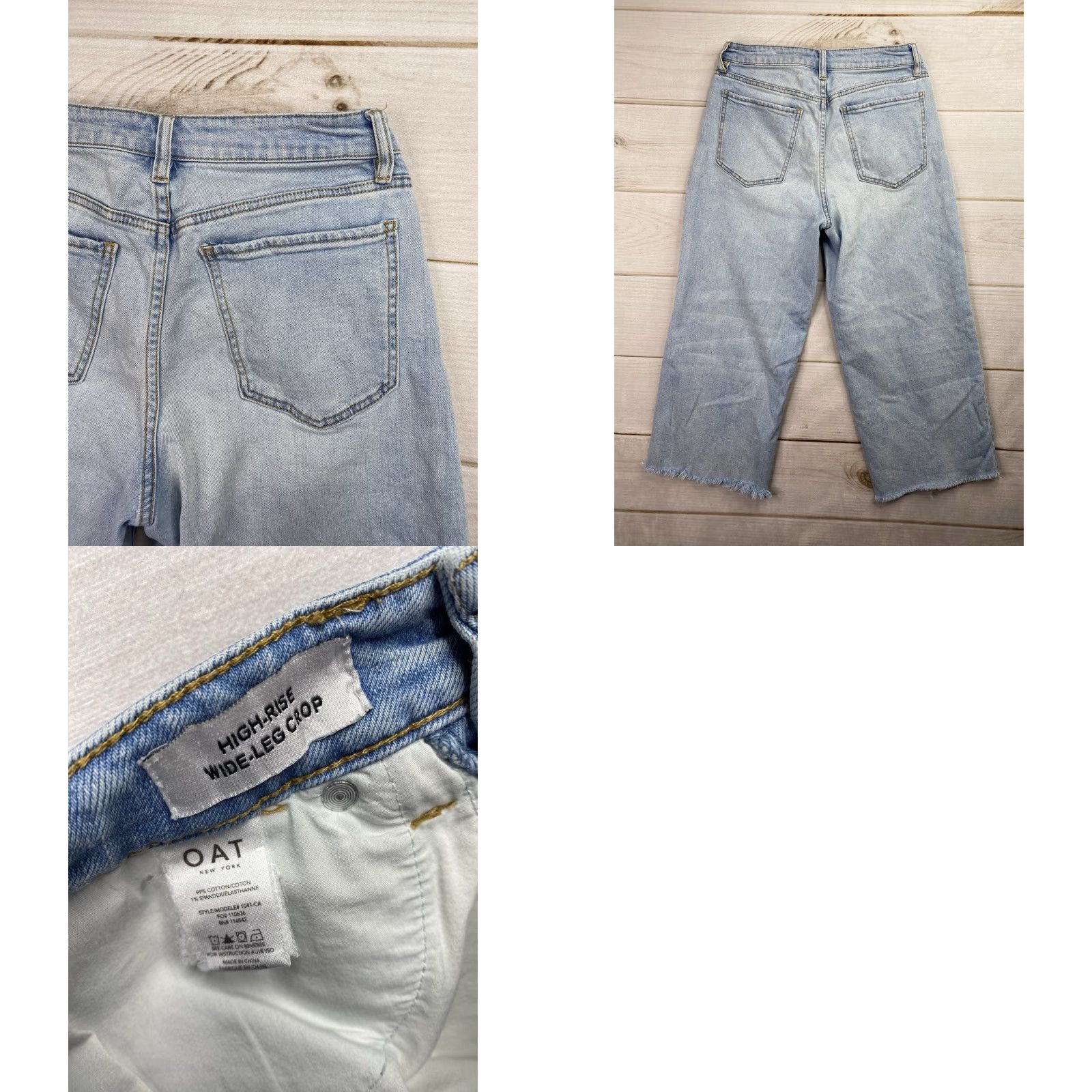 Vintage OAT New York Jeans Womens 29 Light Wash Wide-Leg Crop High Rise 90s Bohemian City Blue Denim Stretch Size 29" - 8 Thumbnail