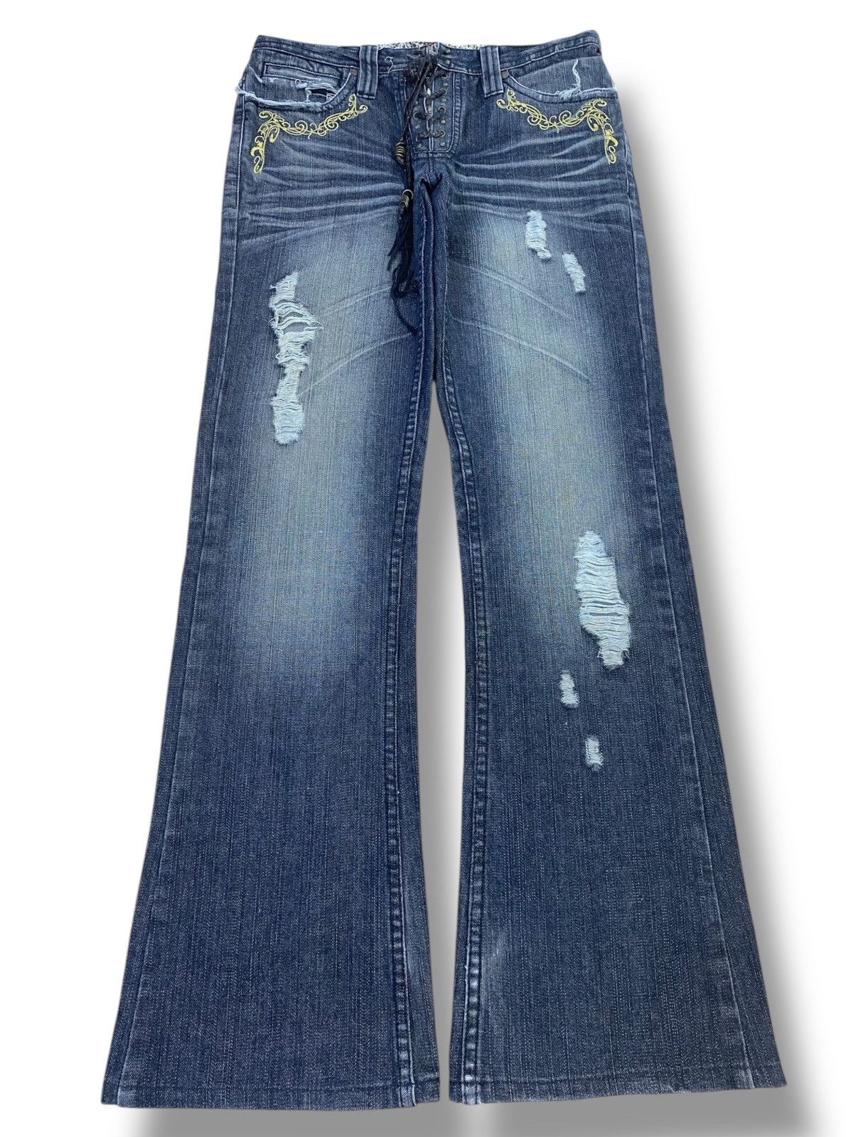 Japanese Brand Japanese Brand Light Wash Ripped Style Flare Jeans Size US 29 - 1 Thumbnail