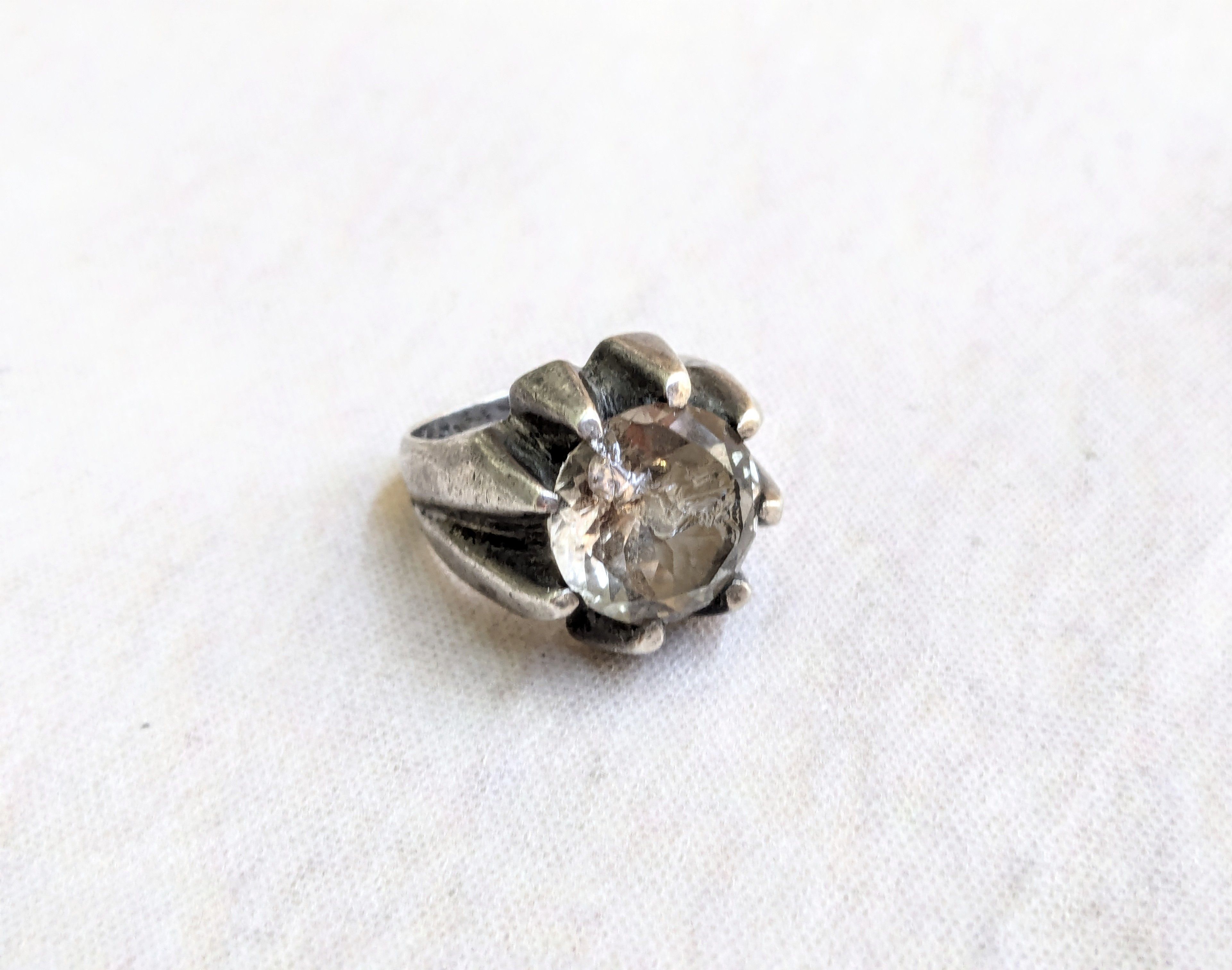 Jewelry Vintage Sterling Silver Ring Quartz Mexico Round Size ONE SIZE - 1 Thumbnail