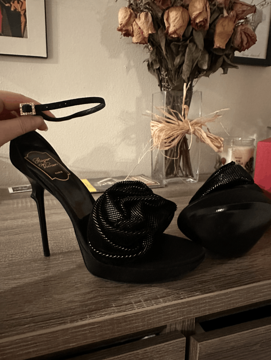 Roger Vivier Rose 'n' Roll Platform Black Heels Size US 8 / IT 38 - 5 Thumbnail