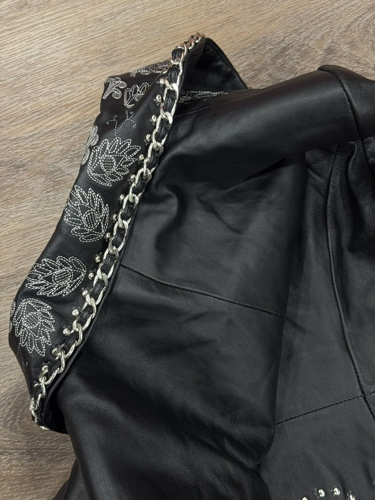 Guillaume Embroidered Leather Jacket Chain Trim Studded