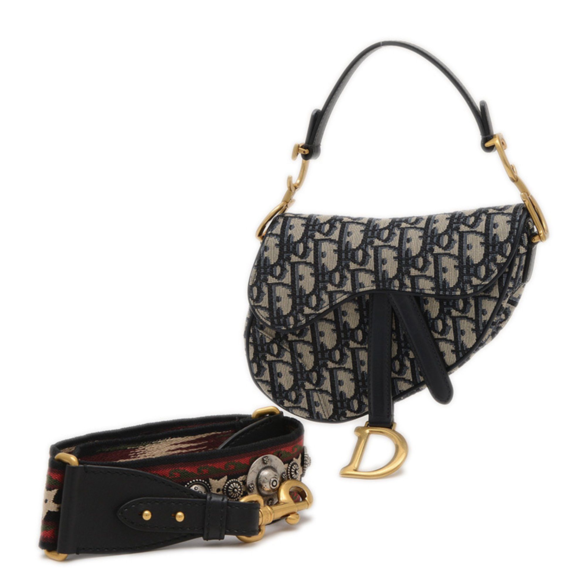Christian Dior Dior Oblique Jacquard Saddle Bag 2Way Navy in Blue, Women's