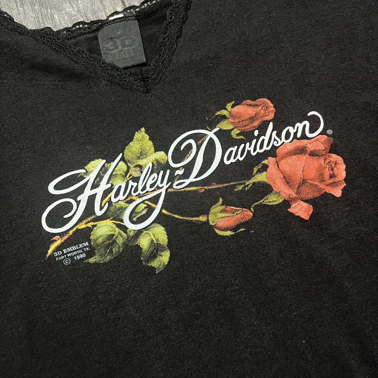 Vintage 1989 3D emblem Harley Davidson lace crop top Size M / US 6-8 / IT 42-44 - 2 Thumbnail