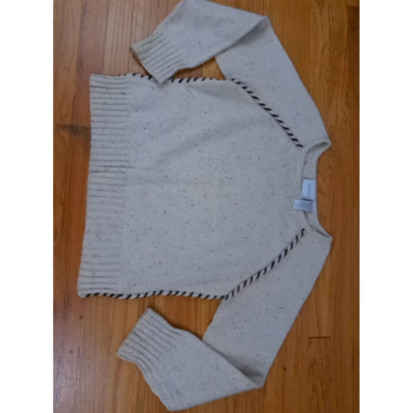 Liz Claiborne Liz Claiborne Women Knit Cotton Roped Trim Sweater Large Cream Pullover Size L / US 10 / IT 46 - 3 Thumbnail