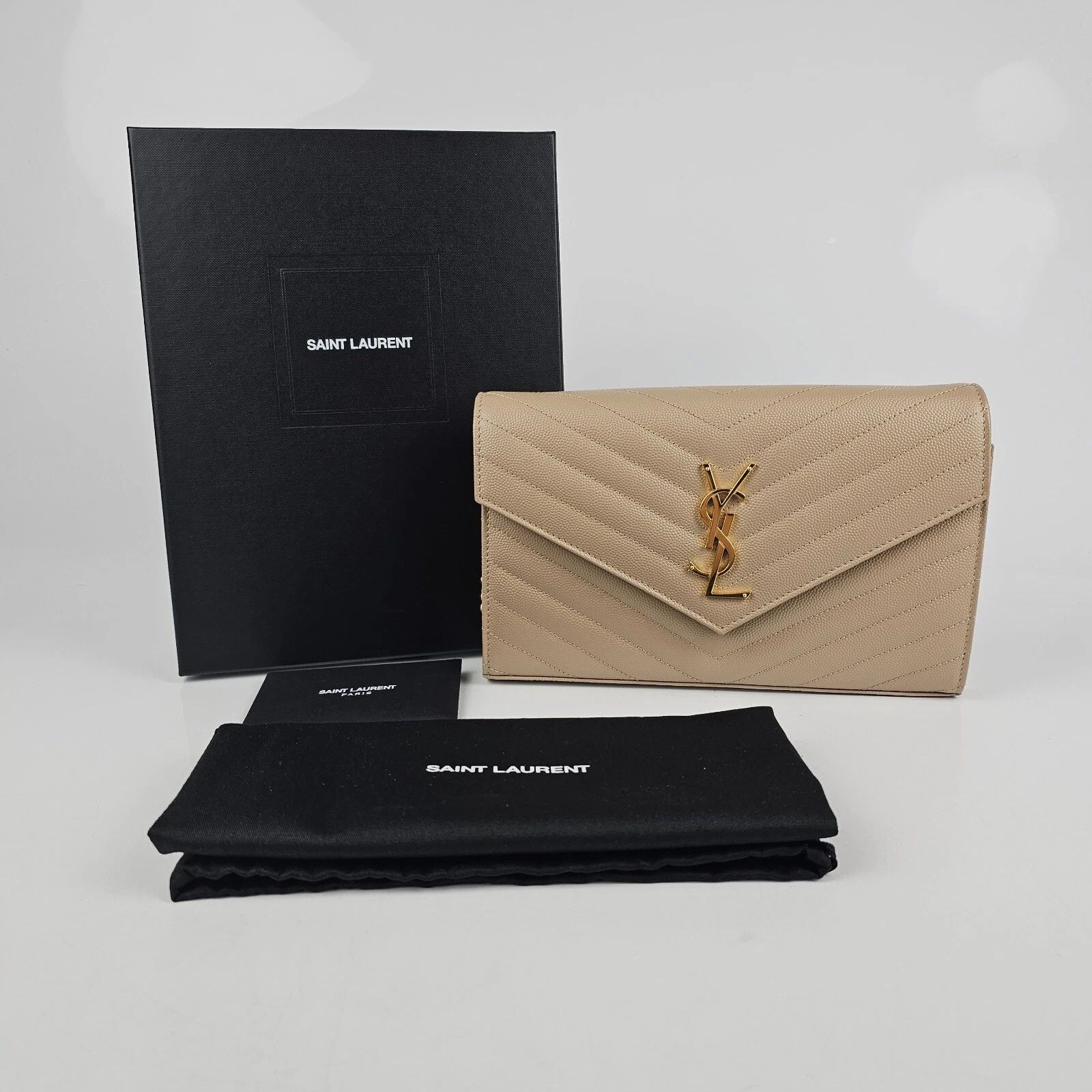 Saint Laurent Paris YSL Cassandre Dark Beige Grained Leather Chain Wallet Size ONE SIZE - 2 Thumbnail