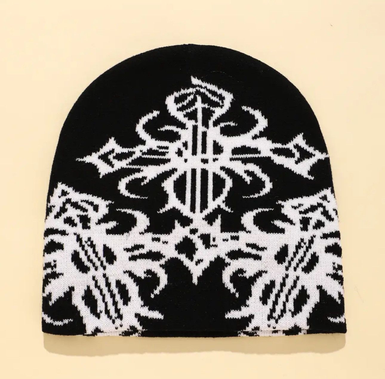 Other Retro punk gothic print beanie hat Size ONE SIZE - 1 Preview