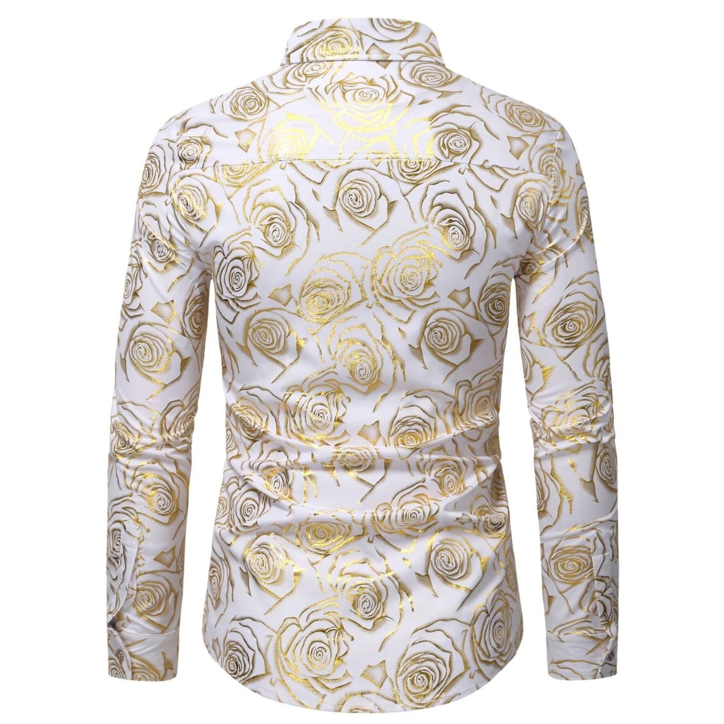 Shein Men Golden Rose Print Button Down Shirt in White, Size S Size US S / EU 44-46 / 1 - 2 Thumbnail