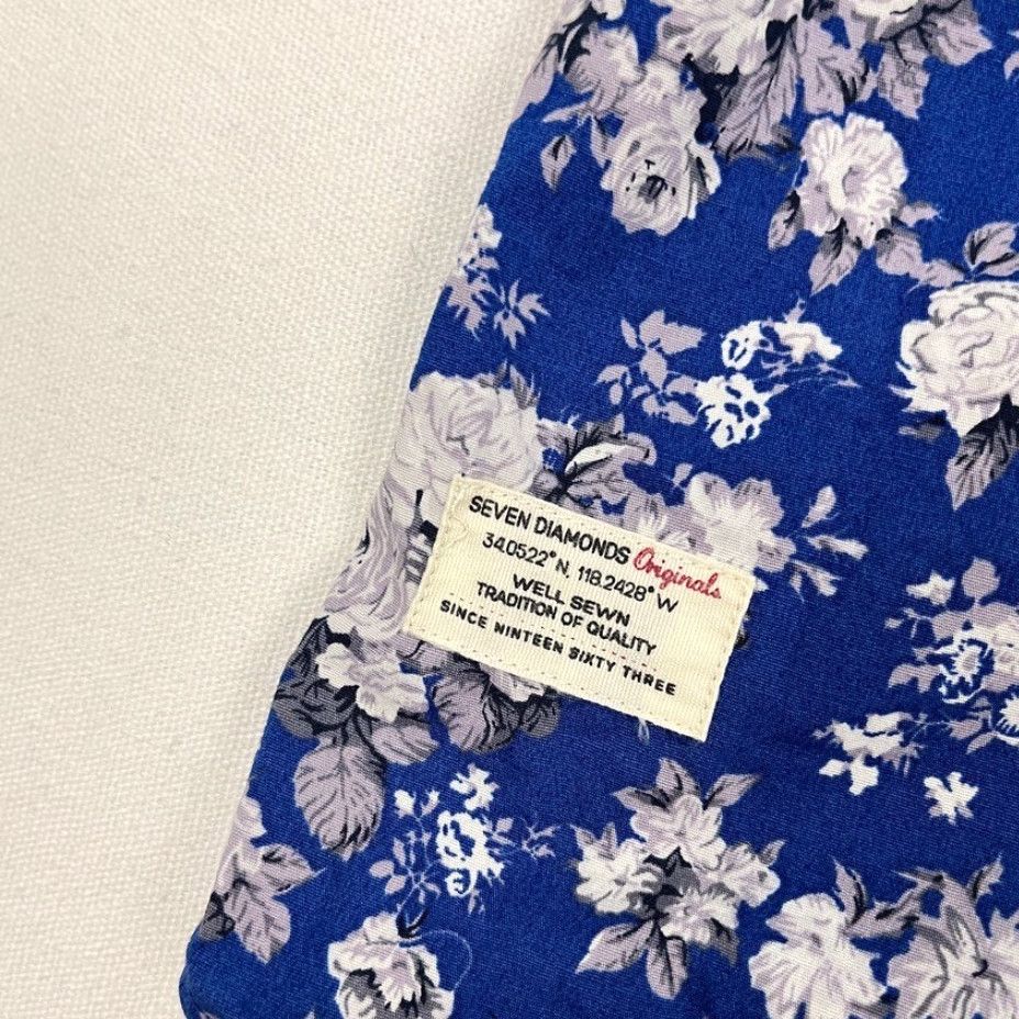 Vintage 7 Diamonds Shirt Mens M All Of Me Floral Blue White Button-Down Short Sleeve Stretch Regular Fit Size US M / EU 48-50 / 2 - 2 Thumbnail