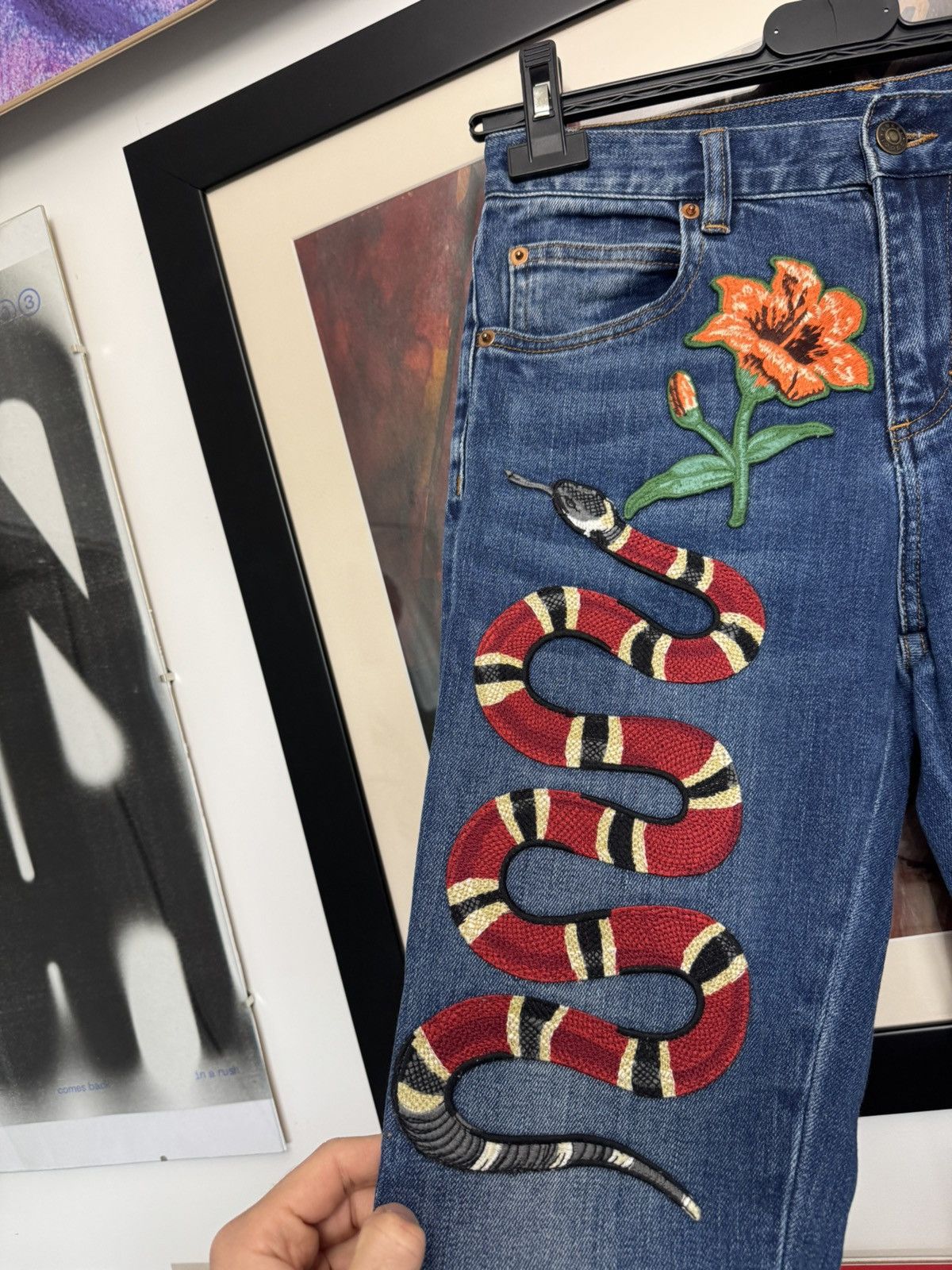 Gucci Gucci Snake Floral Denim Pant Designer Jeans Archive Rare Size US 26 / EU 42 - 5 Thumbnail