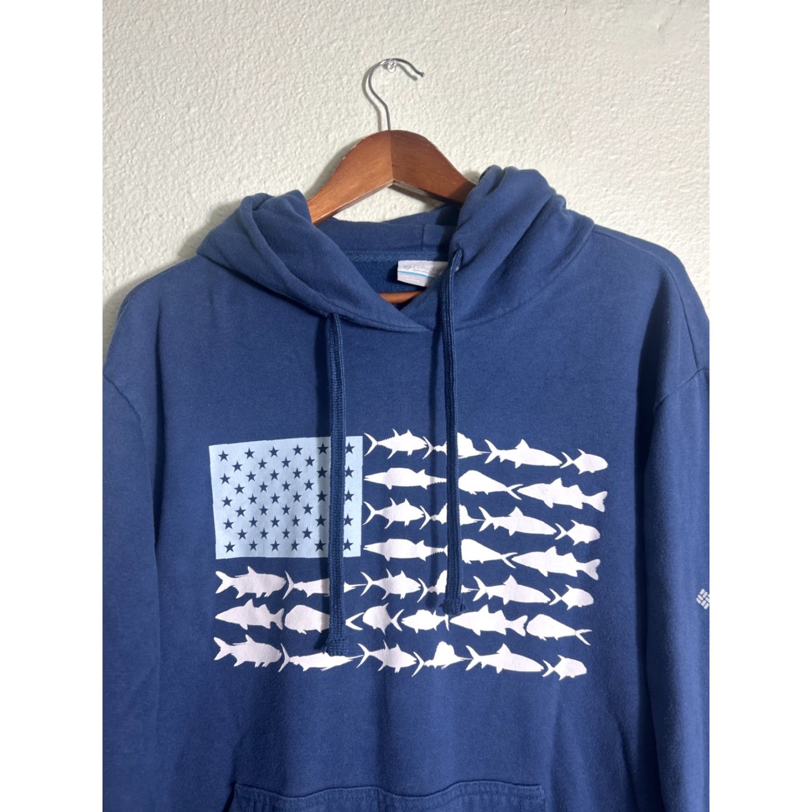 Vintage Columbia Hoodie Men Large Blue PFG Fish American Flag Logo Hooded Sweatshirt Pullover Size US L / EU 52-54 / 3 - 3 Thumbnail