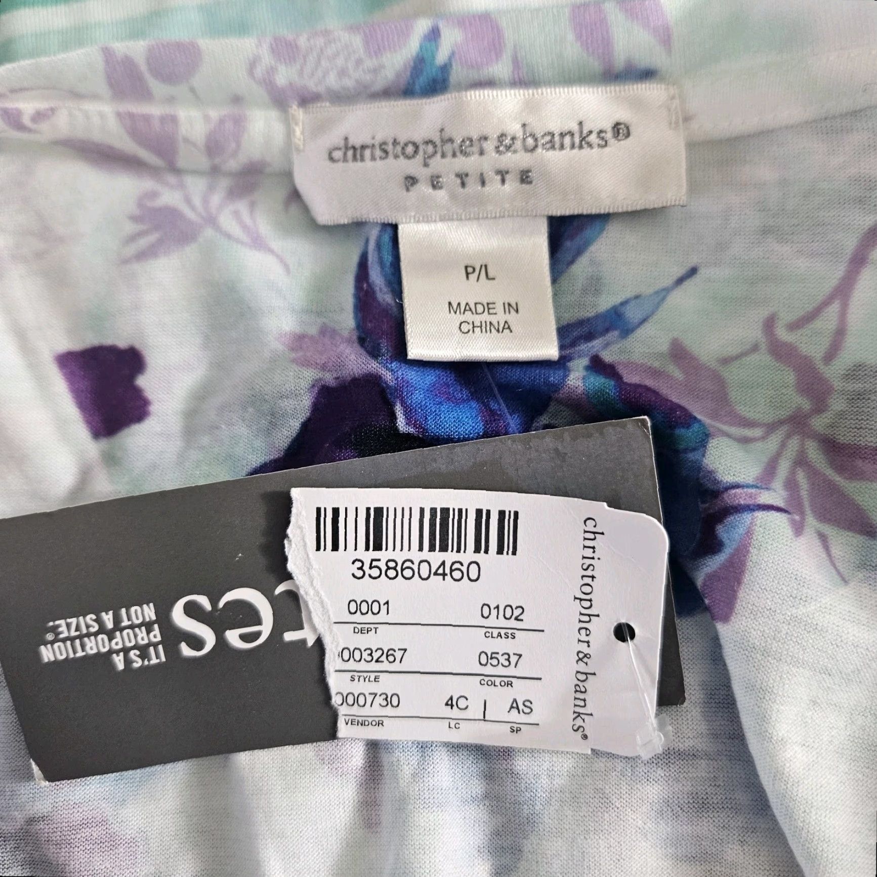 Vintage Christopher & Banks Womens Top Floral 3/4 Sleeve Pullover Blue Green Size PL Petite XS? No—Size PL. Size L / US 10 / IT 46 - 5 Thumbnail