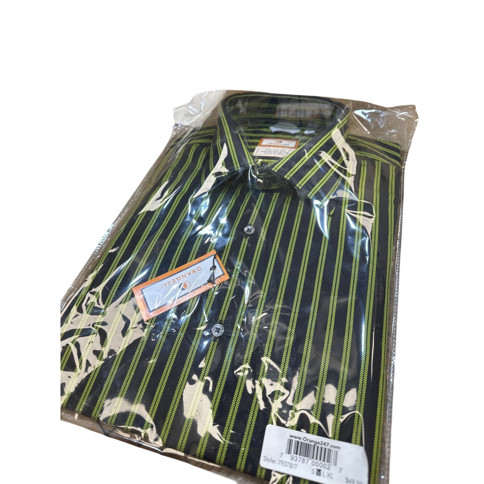 Designer Orange247 Mens Black & Green Pinstriped Long Sleeve Button D Size US M / EU 48-50 / 2 - 6 Thumbnail