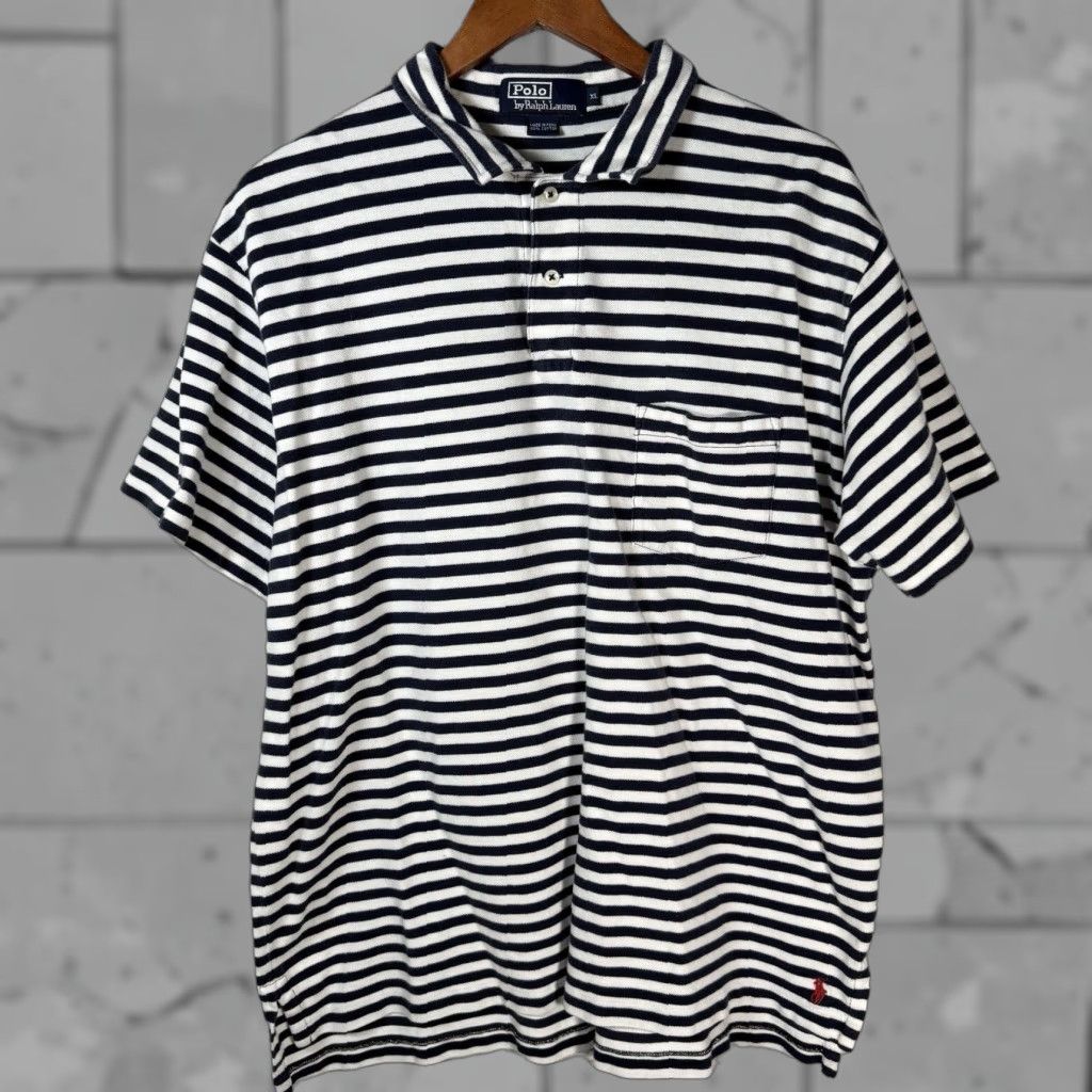 Ralph Lauren Ralph Lauren Polo Shirt Mens XL Blue Striped Pocket 100% Cotton Size US XL / EU 56 / 4 - 1 Thumbnail