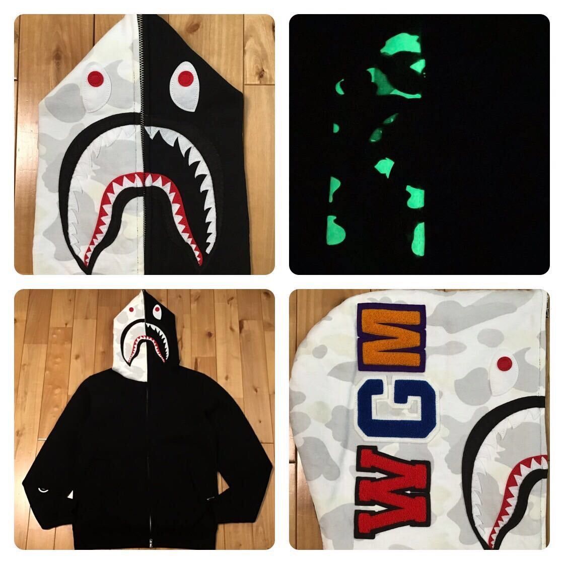image of Glow In The Dark Bape City Camo Shark Full Zip Hoodie Ape in Black, Men's (Size Medium)