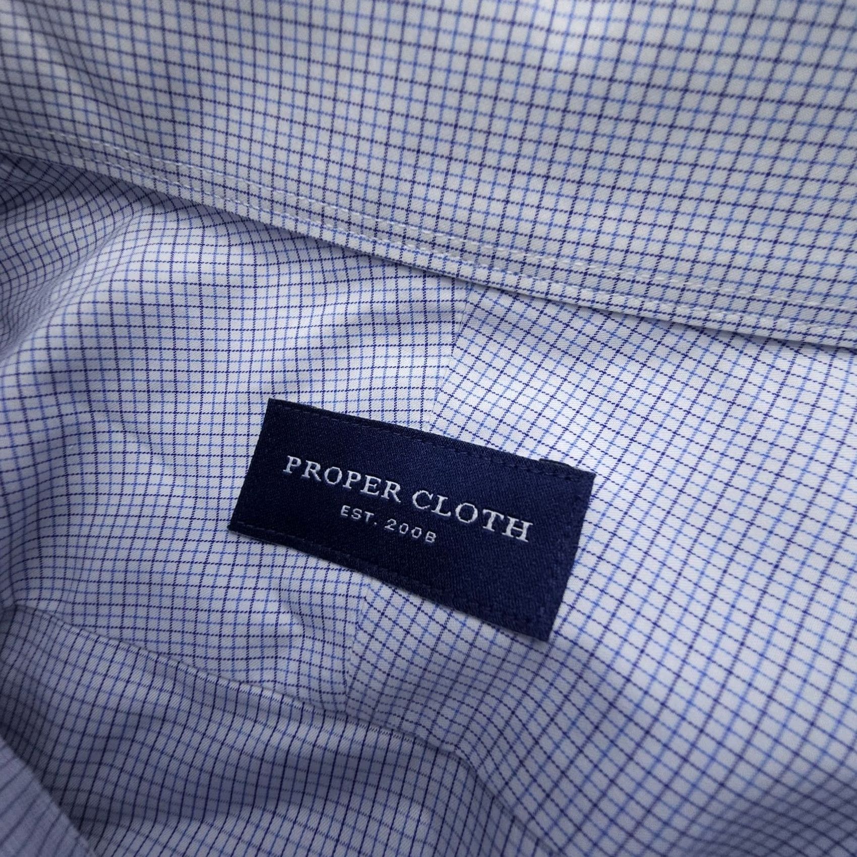 Proper Cloth Proper Cloth Dress Shirt Mens XL Blue Check 100% Cotton Formal Business Size 46R - 3 Thumbnail