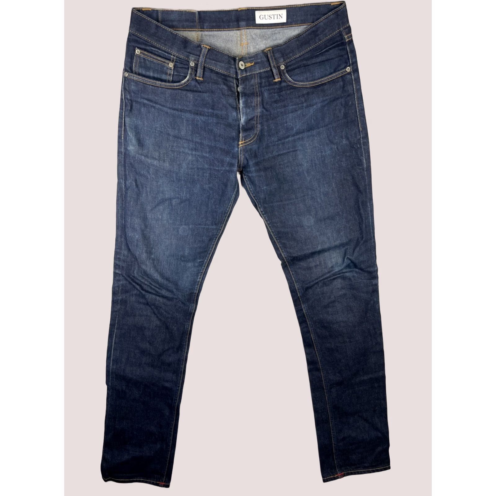 Gustin Gustin Jeans Mens 35x36 Dark Blue Raw Japanese Selvedge Denim Slim Pants 116699 Jeans Size US 35 - 1 Thumbnail