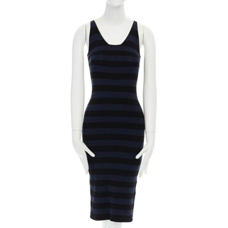 Tomas Maier TOMAS MAIER blue black stripe raw cut edge sleeveless stretch casual dress US2 S Size S / US 4 / IT 40 - 1 Thumbnail